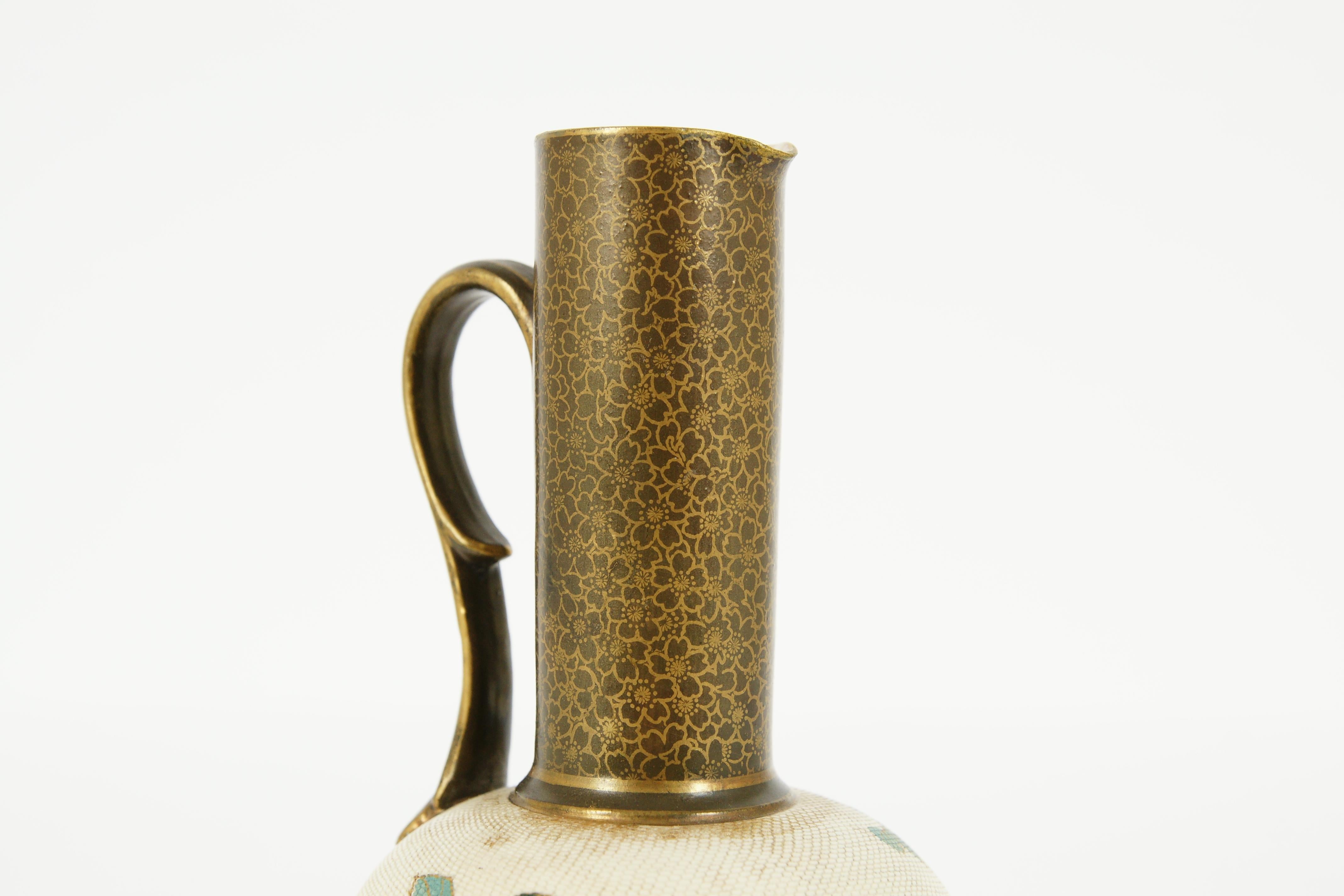 English Antique Royal Doulton, Burslem Blue Iris and Gilt Jug, Pitcher, B1974