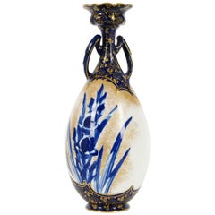 Antique Royal Doulton, Double Handled Vase Gilt and Blue Floral Design, B1968