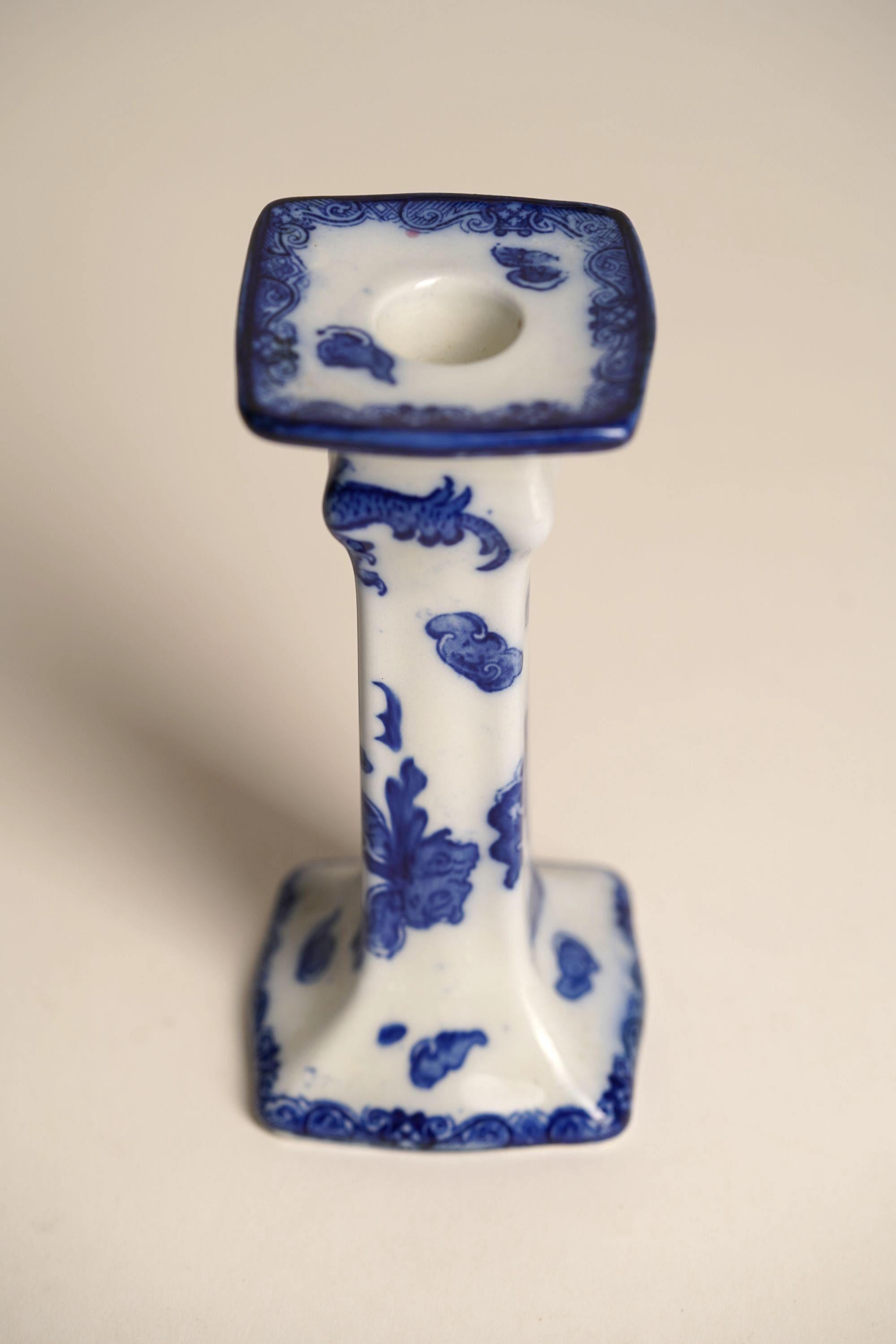 Chinoiserie Antique Royal Doulton Hand-painted Porcelain Candle Stands For Sale