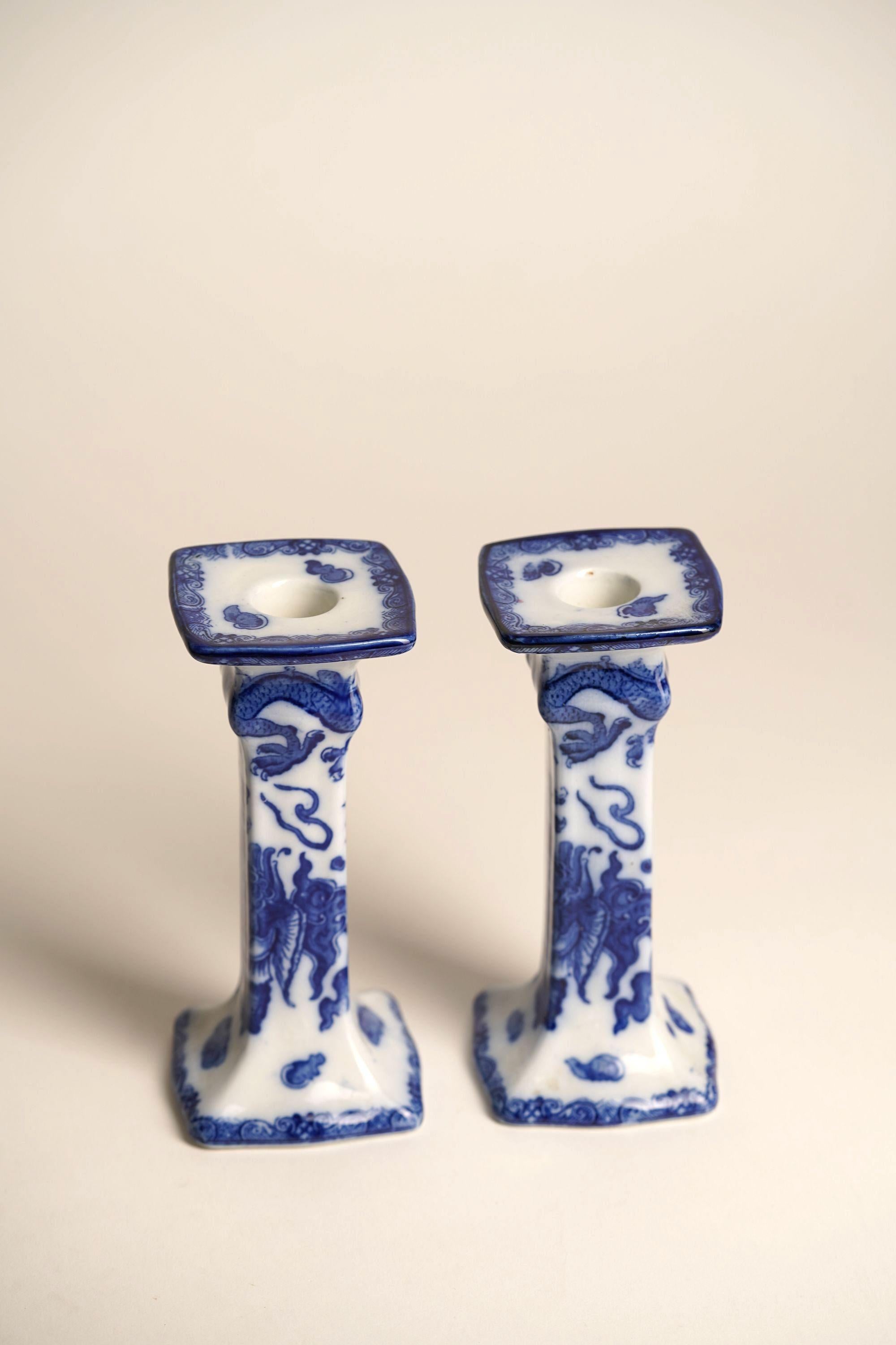 Early 20th Century Antique Royal Doulton Hand-painted Porcelain Candle Stands For Sale
