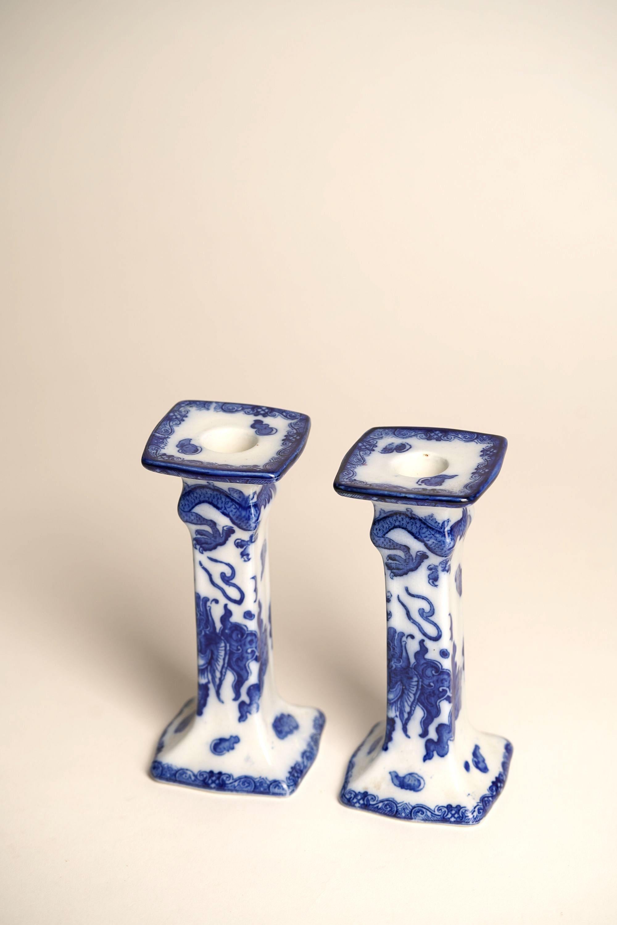 Antique Royal Doulton Hand-painted Porcelain Candle Stands For Sale 1