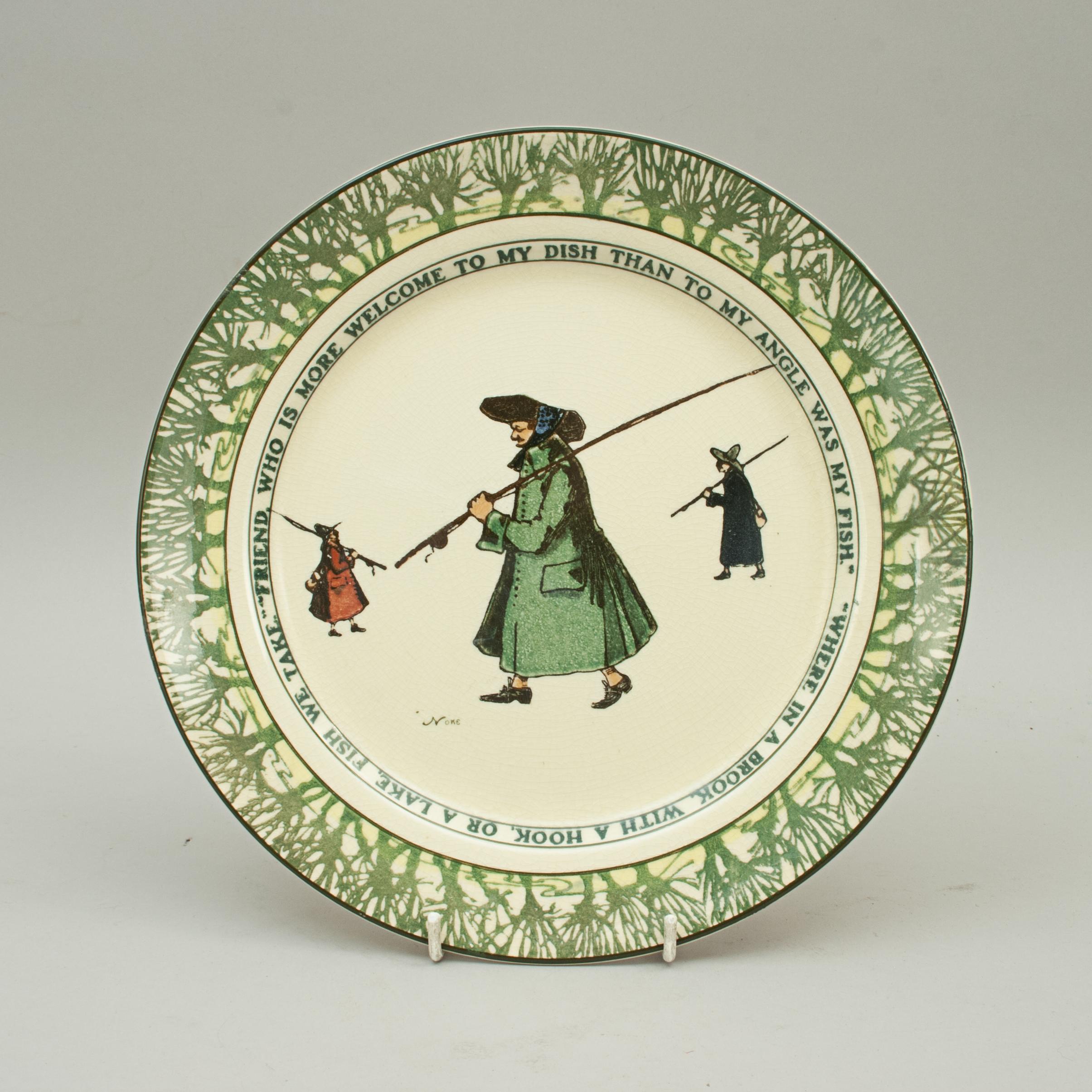 Sporting Art Antique Royal Doulton, Isaac Walton Fishing Plate For Sale