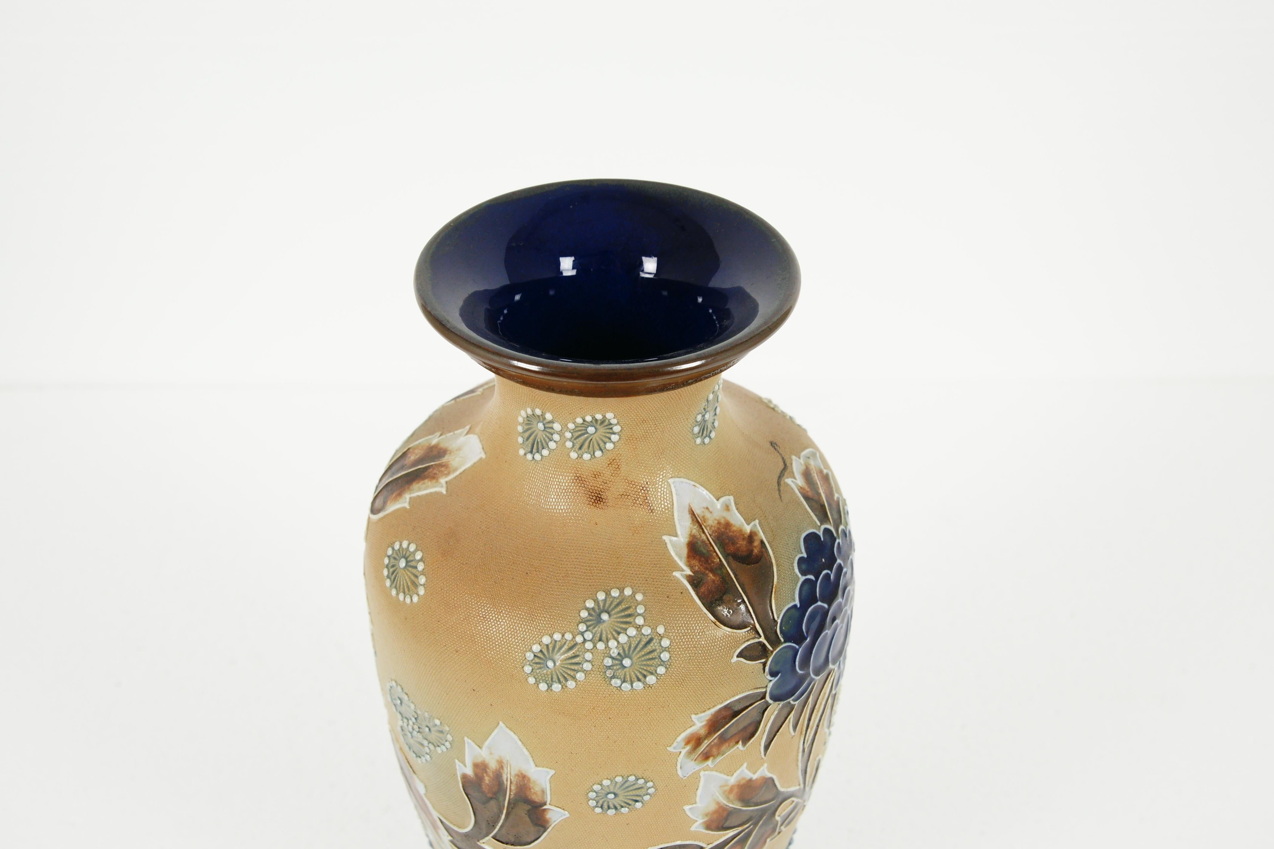 Mahogany Antique Royal Doulton, Slater Stoneware Vase, B1982