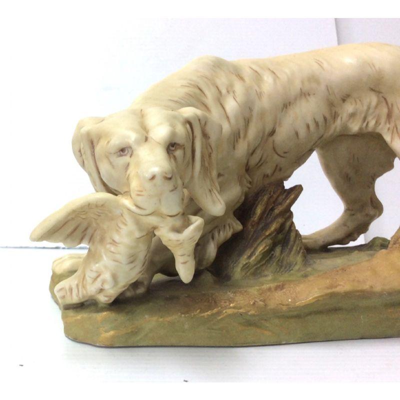 Edwardian Antique Royal Dux Figure of Hunting Dog with Game For Sale