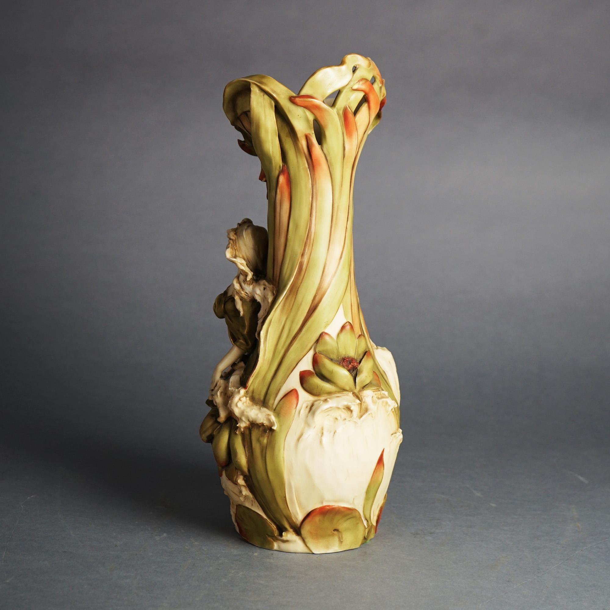 Antique Royal Dux Porcelain Bohemian Water Lily Nymph Vase C1900 3