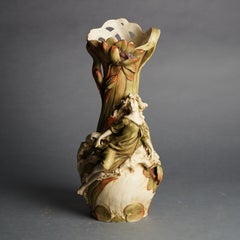 Antique Royal Dux Porcelain Bohemian Water Lily Nymph Vase C1900