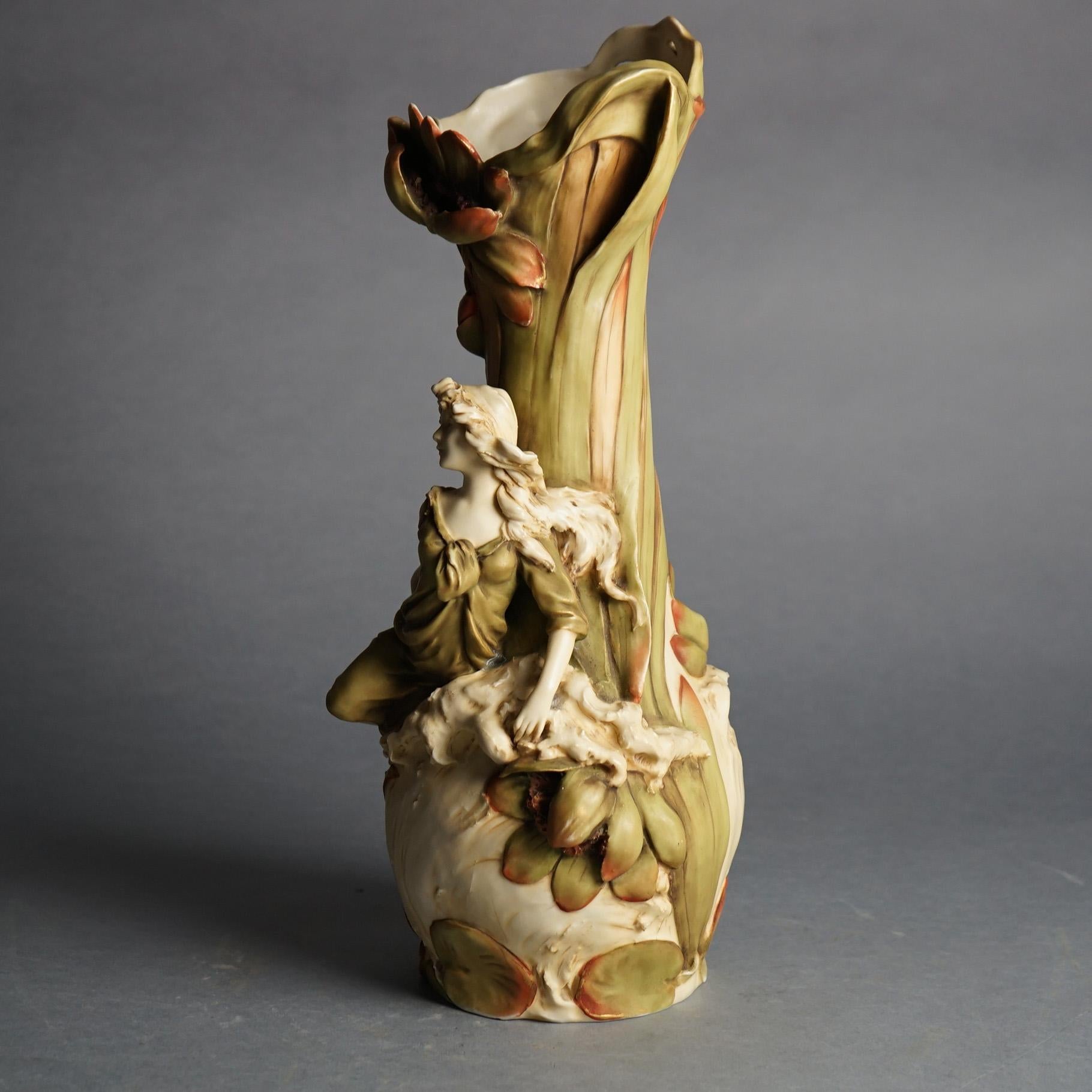 Antique Royal Dux Porcelain Bohemian Water Lily Nymph Vase C1900 1