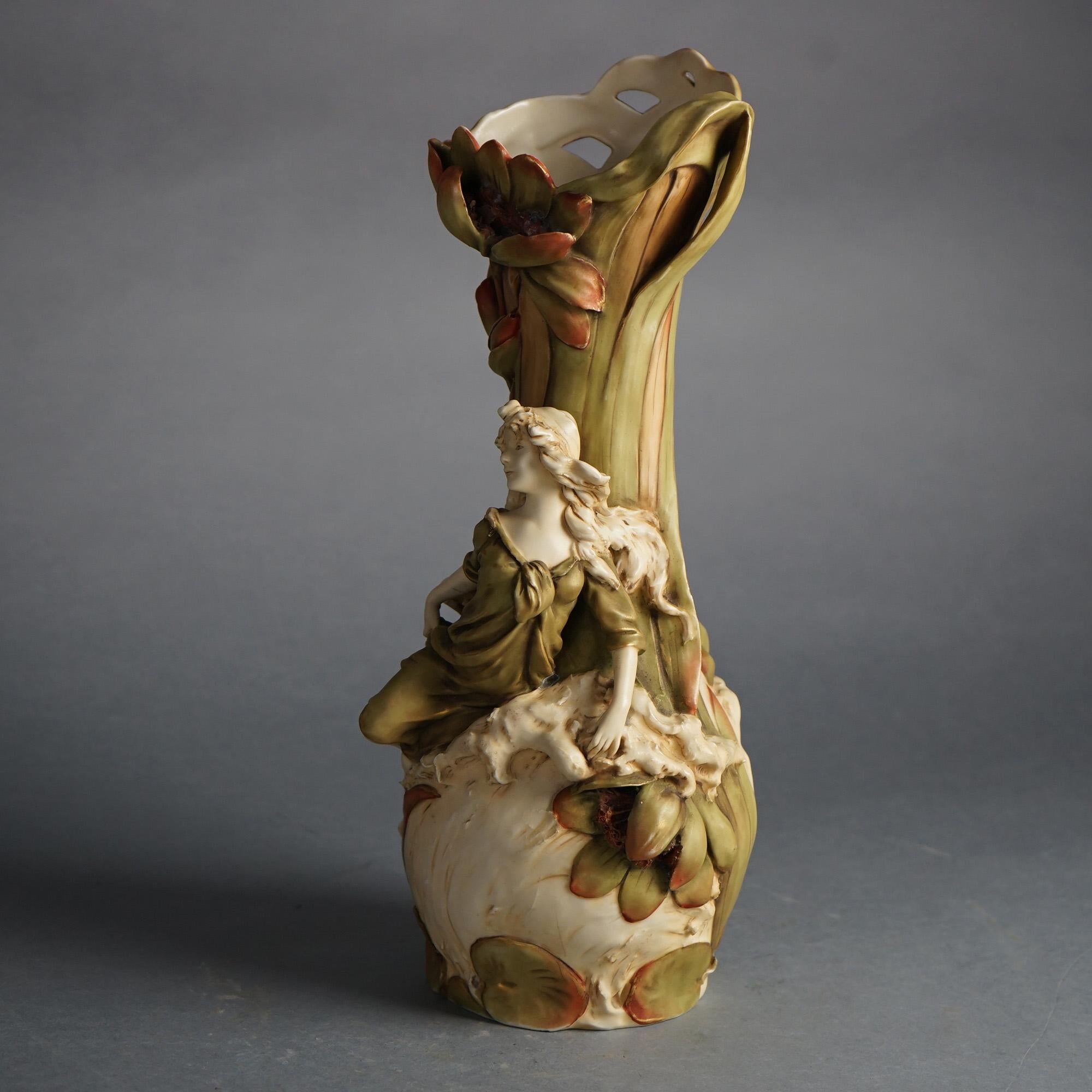 Antique Royal Dux Porcelain Bohemian Water Lily Nymph Vase C1900 2