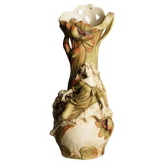 Antique Royal Dux Porcelain Bohemian Water Lily Nymph Vase C1900