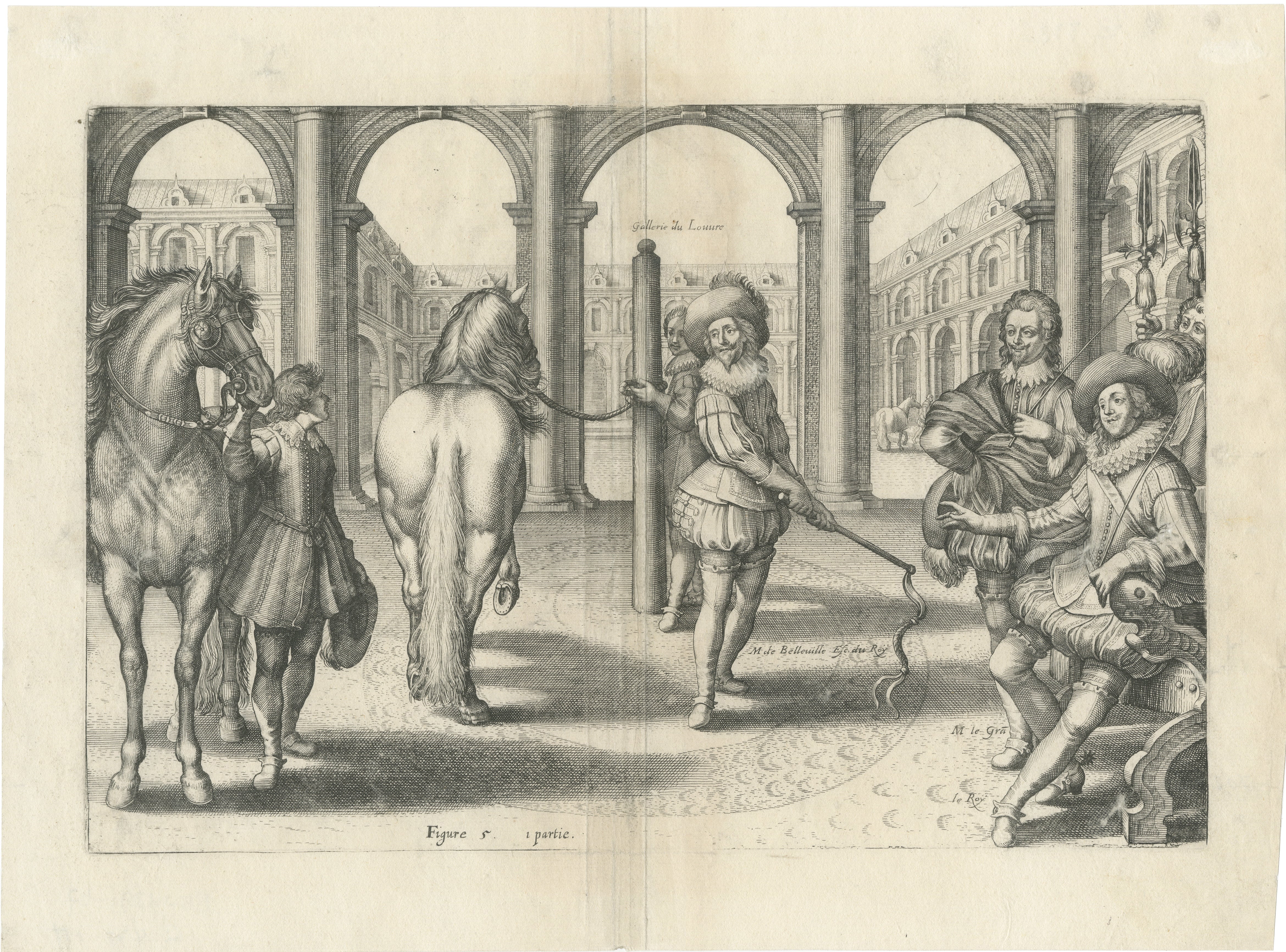Antique Royal Equestrian Engraving, Le Maneige Royal, France, 1666