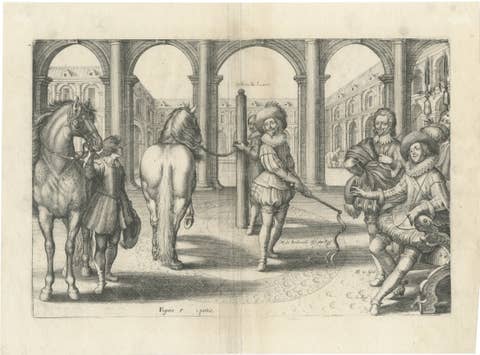 Antique Royal Equestrian Engraving, Le Maneige Royal, France, 1666