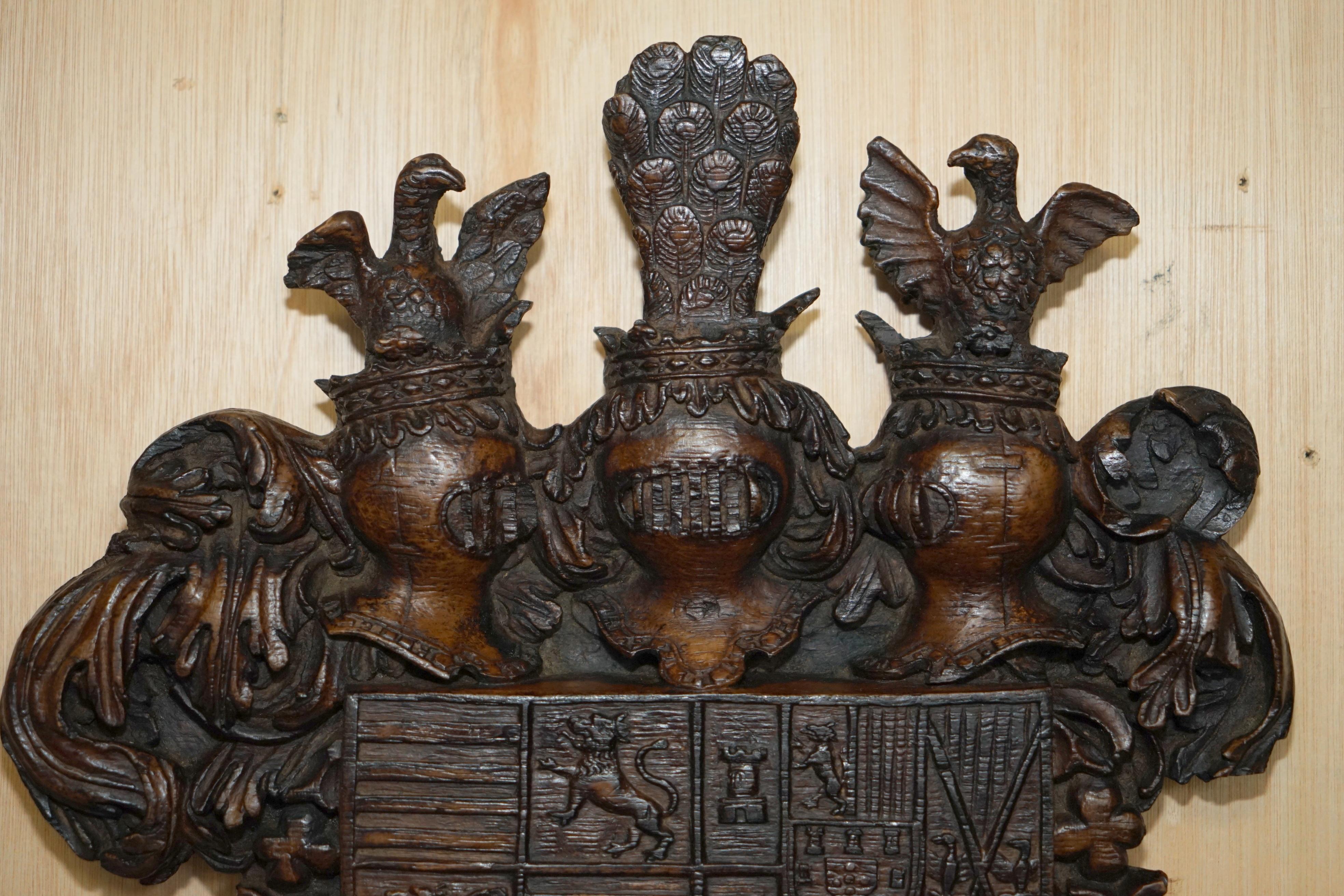 Royal House Antiques

We are delighted to offer for sale this very collectable hand carved Armorial Coat of Arms Depicting a Royal crest 

This is an exceptionally well made and decorative piece, it is a very nice size and can be displayed in any