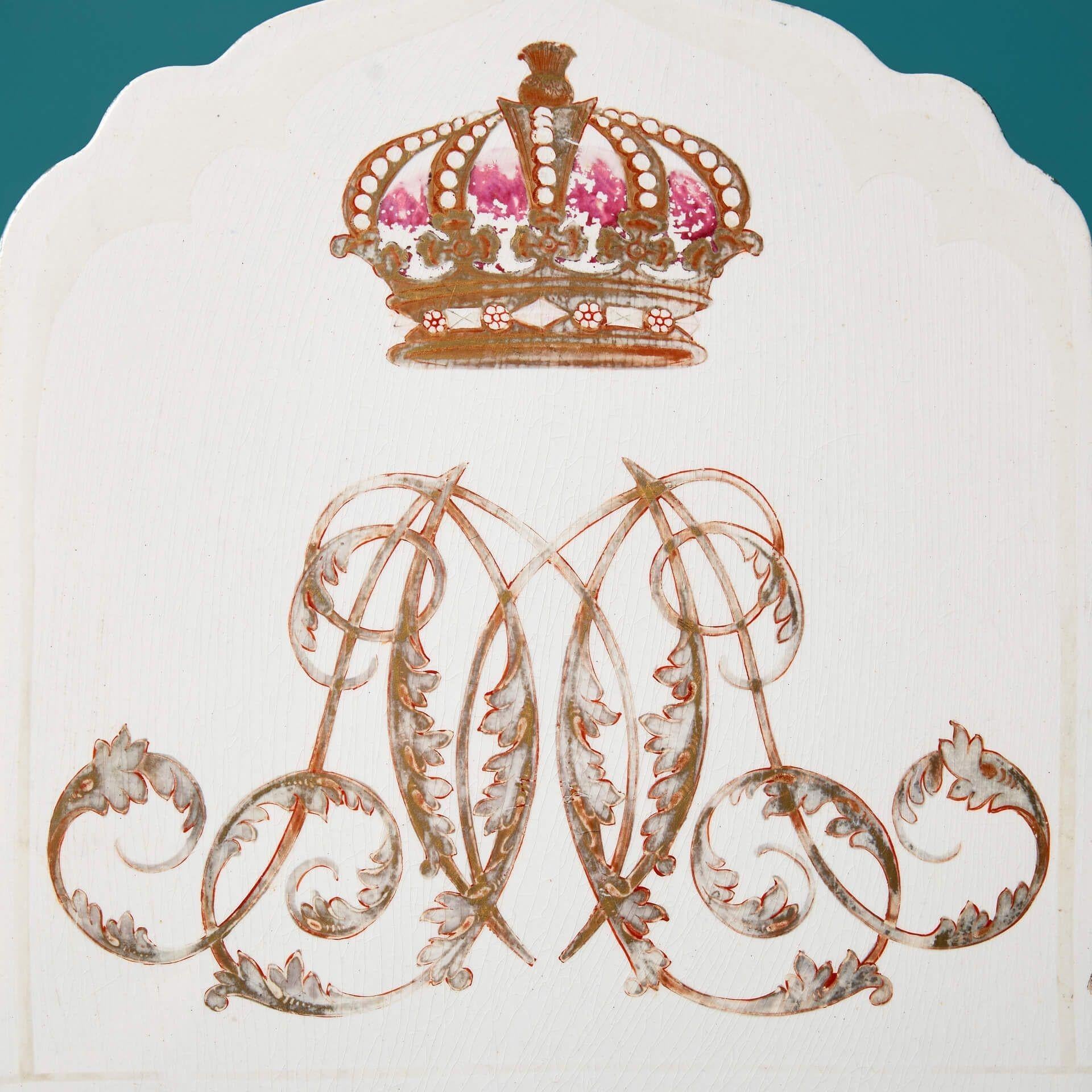 Victorian Antique Royal Monogram Glazed Tile For Sale