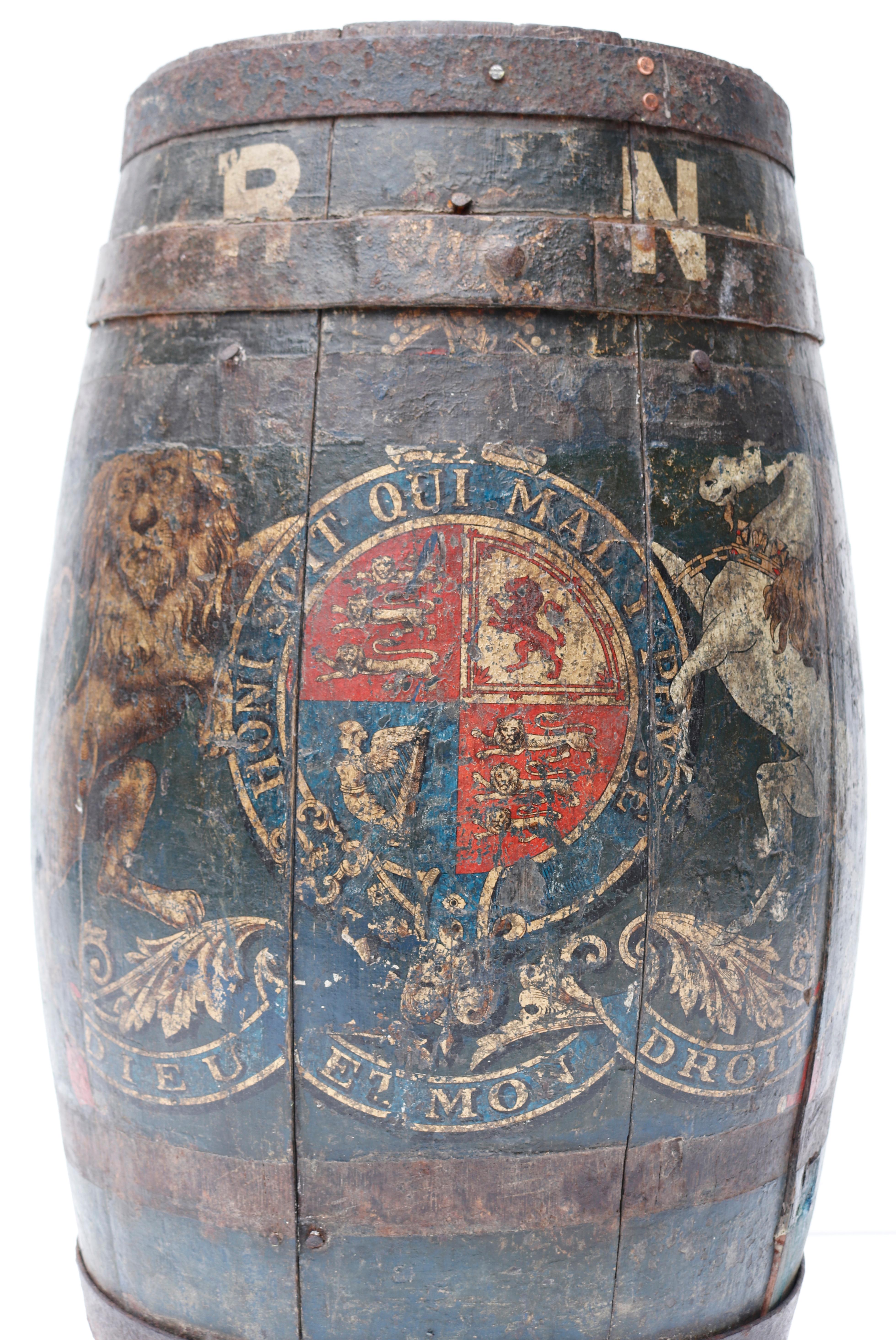 Antique Royal Navy Coopered Rum Barrel Umbrella Stand In Fair Condition In Wormelow, Herefordshire