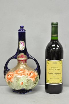 Antique Royal Nippon Hand Painted Nishiki Cobalt Blue Floral Vase With Stopper