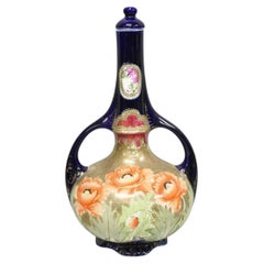 Antique Royal Nippon Hand Painted Nishiki Cobalt Blue Floral Vase With Stopper