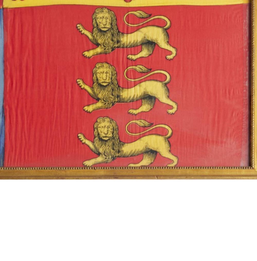 Antique Royal Standard of the United Kingdom in Giltwood Frame and Under Glass In Fair Condition For Sale In Morristown, NJ