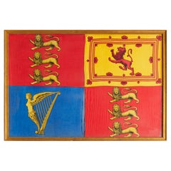 Antique Royal Standard of the United Kingdom in Giltwood Frame and Under Glass