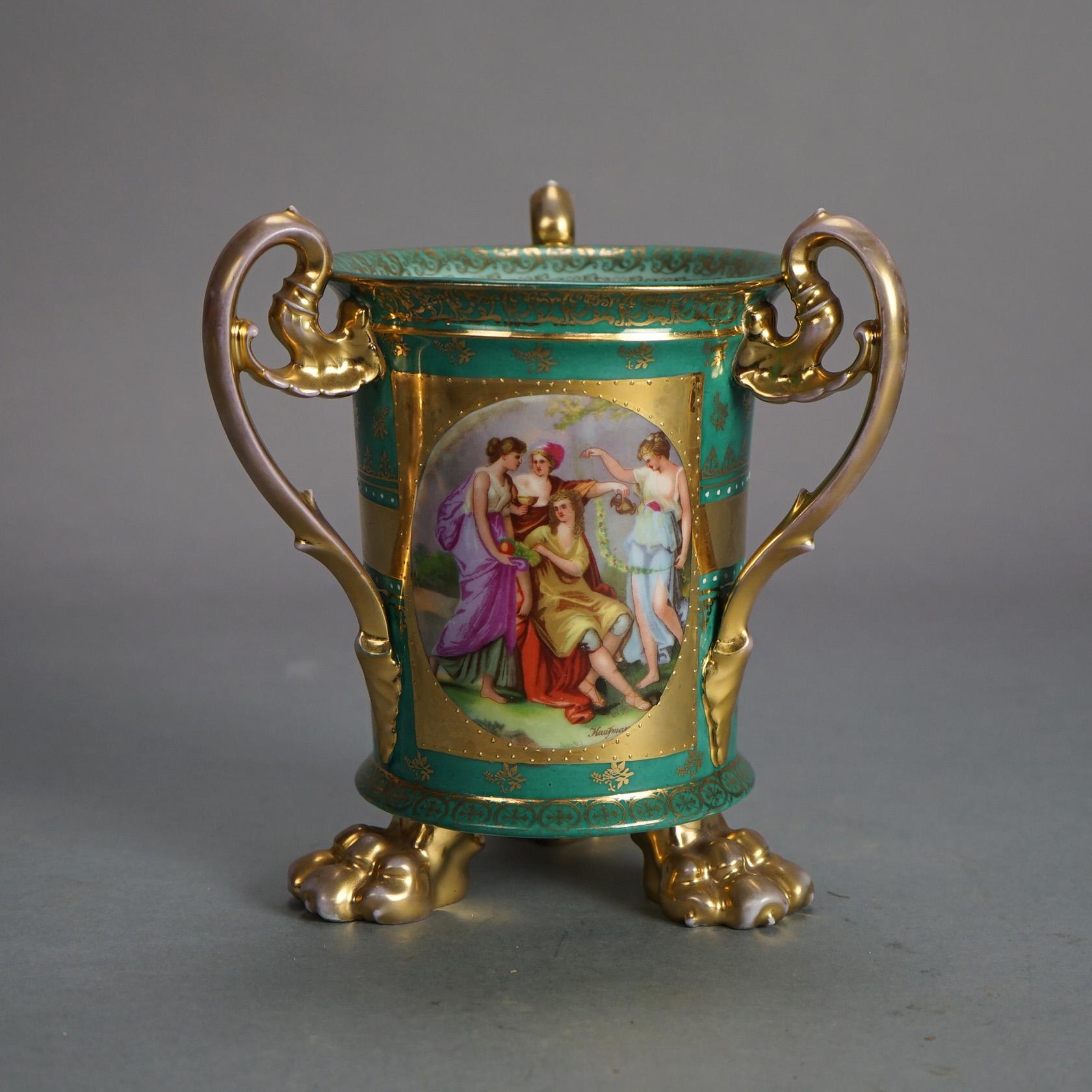 Antique Royal Vienna Austrian Hand Painted Porcelain Footed Portrait Vase C1900 In Good Condition For Sale In Big Flats, NY