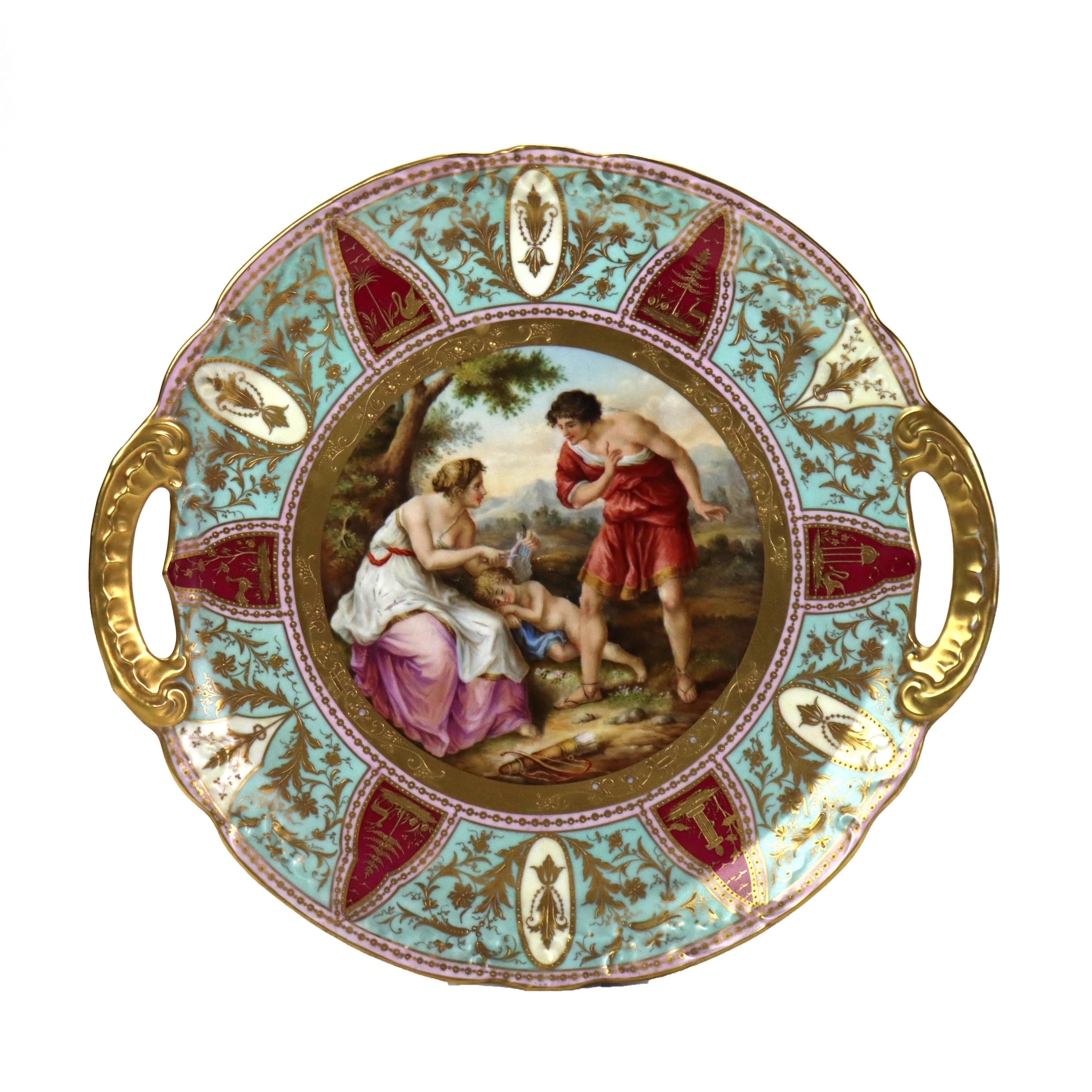Antique Royal Vienna Cupido & Cephisa Porcelain Double Handled Charger C1890.   
7/8