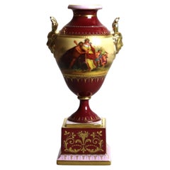 Antique Royal Vienna Figural Hand Painted & Gilt Porcelain Genre Scene Urn C1890