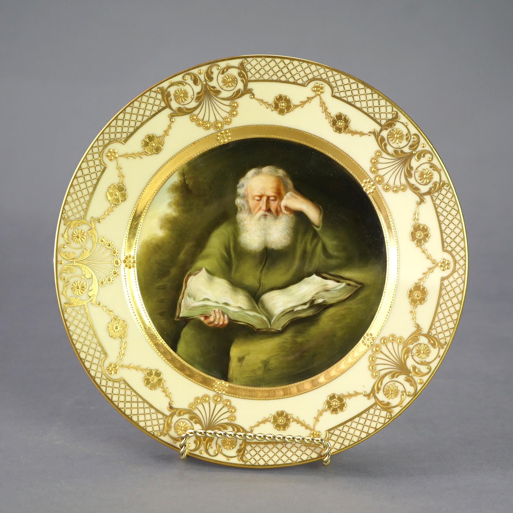 Antique Royal Vienna Fraurueth Porcelain Portrait Plate with Gilt Border 