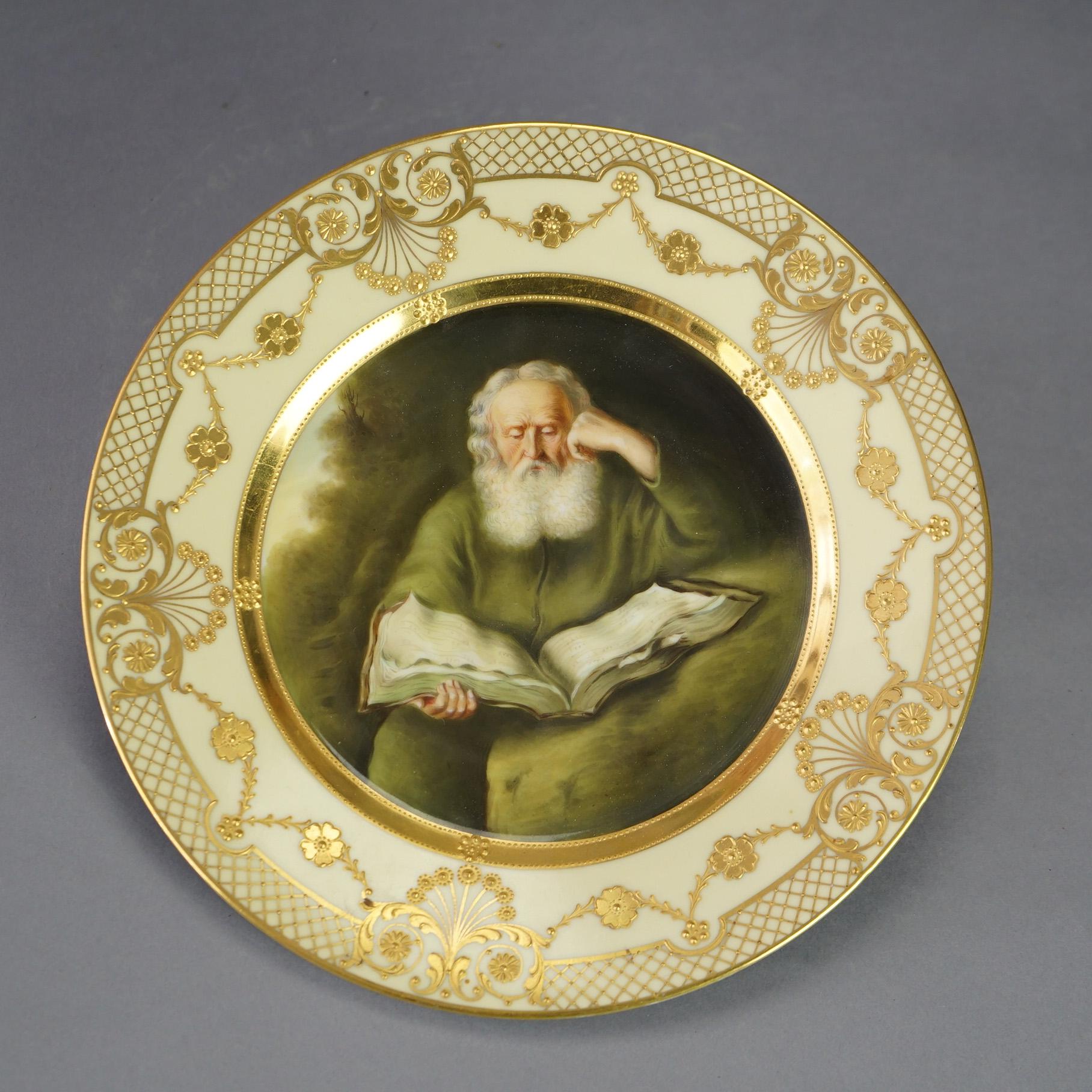 Antique Royal Vienna Fraurueth Porcelain Portrait Plate with Gilt Border C1890 In Fair Condition In Big Flats, NY