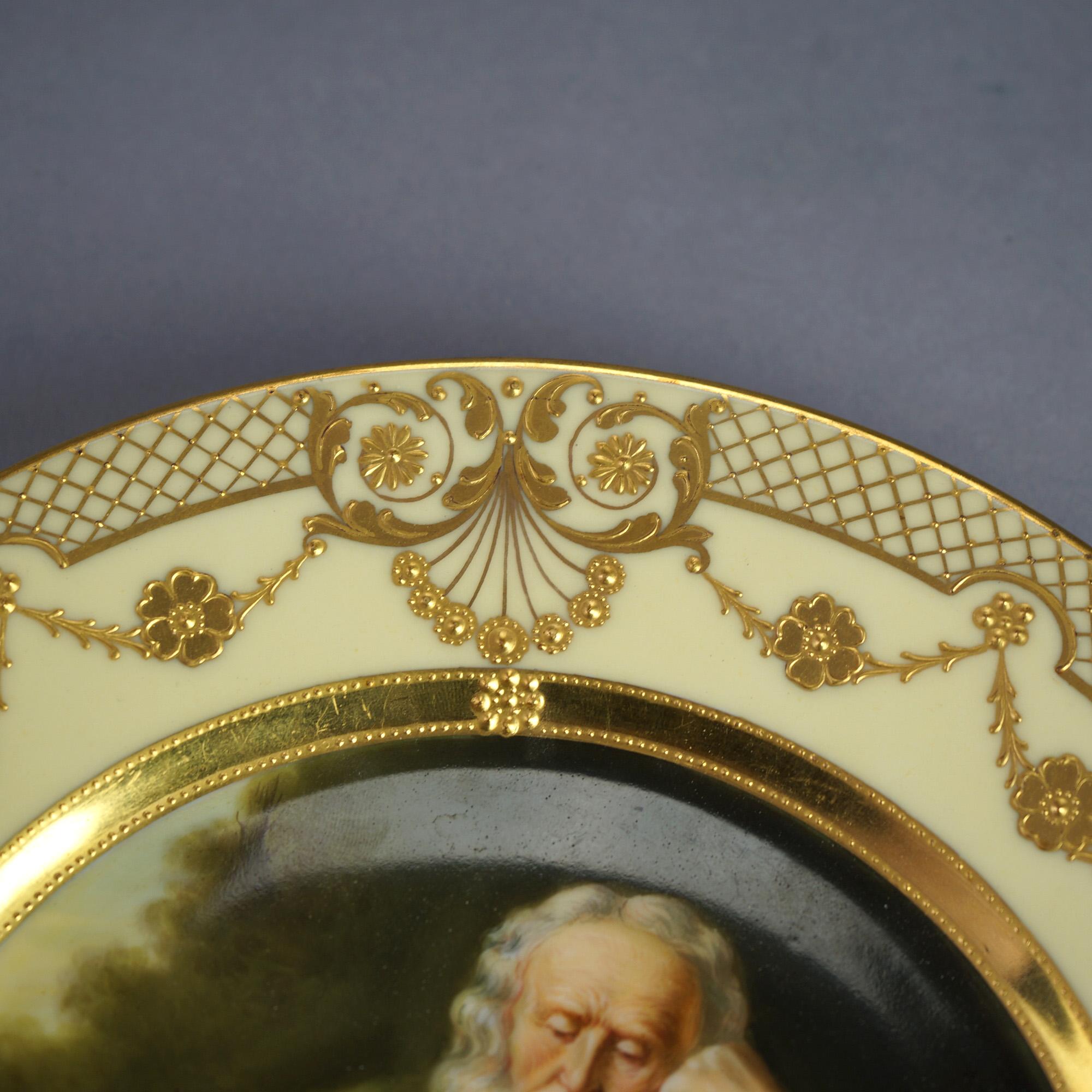 Antique Royal Vienna Fraurueth Porcelain Portrait Plate with Gilt Border C1890 2