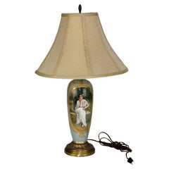 Antique Royal Vienna Hand Painted & Gilt Porcelain Portrait Table Lamp C1890