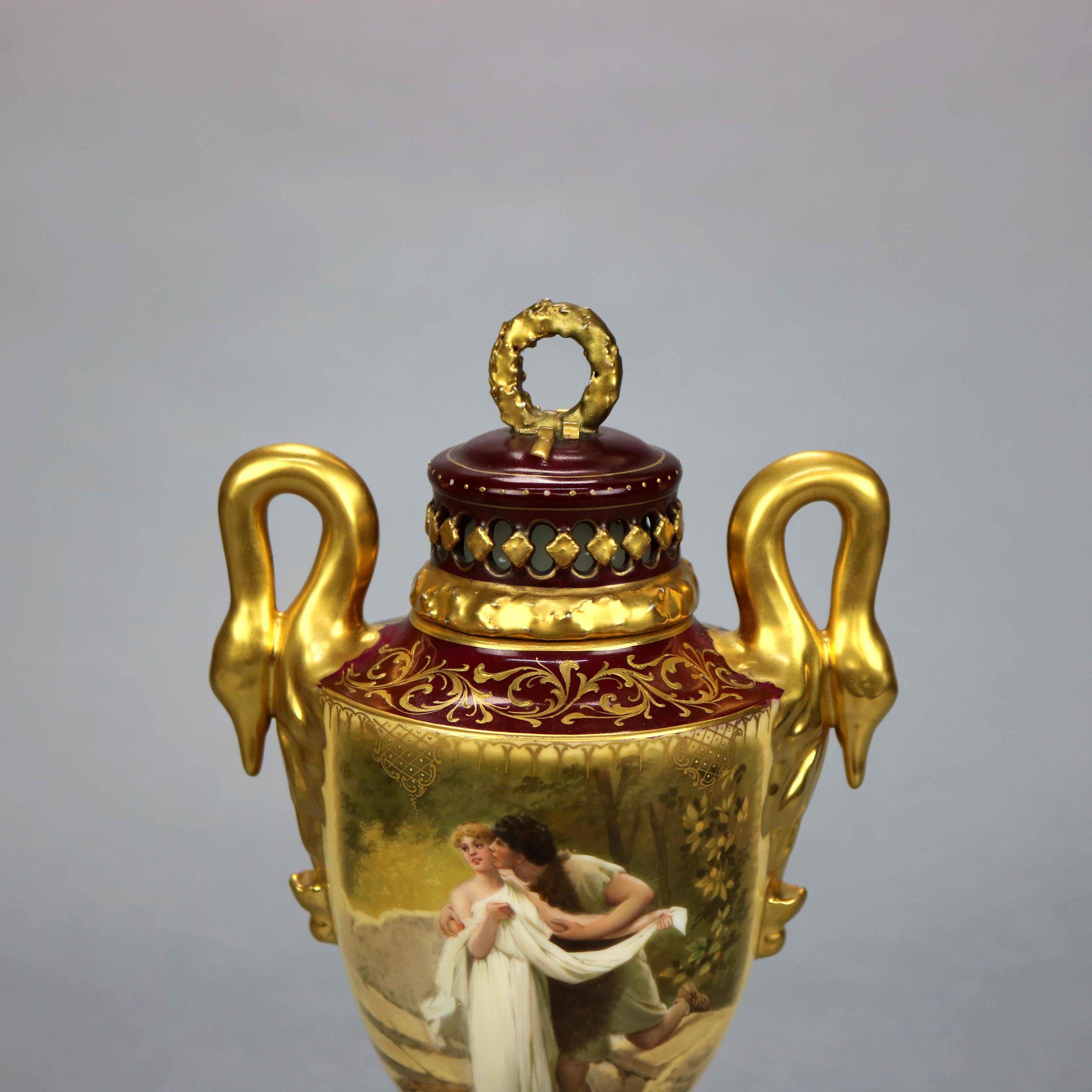 Fired Antique Royal Vienna Hand Painted & Gilt Porcelain Portrait Urn, c1880