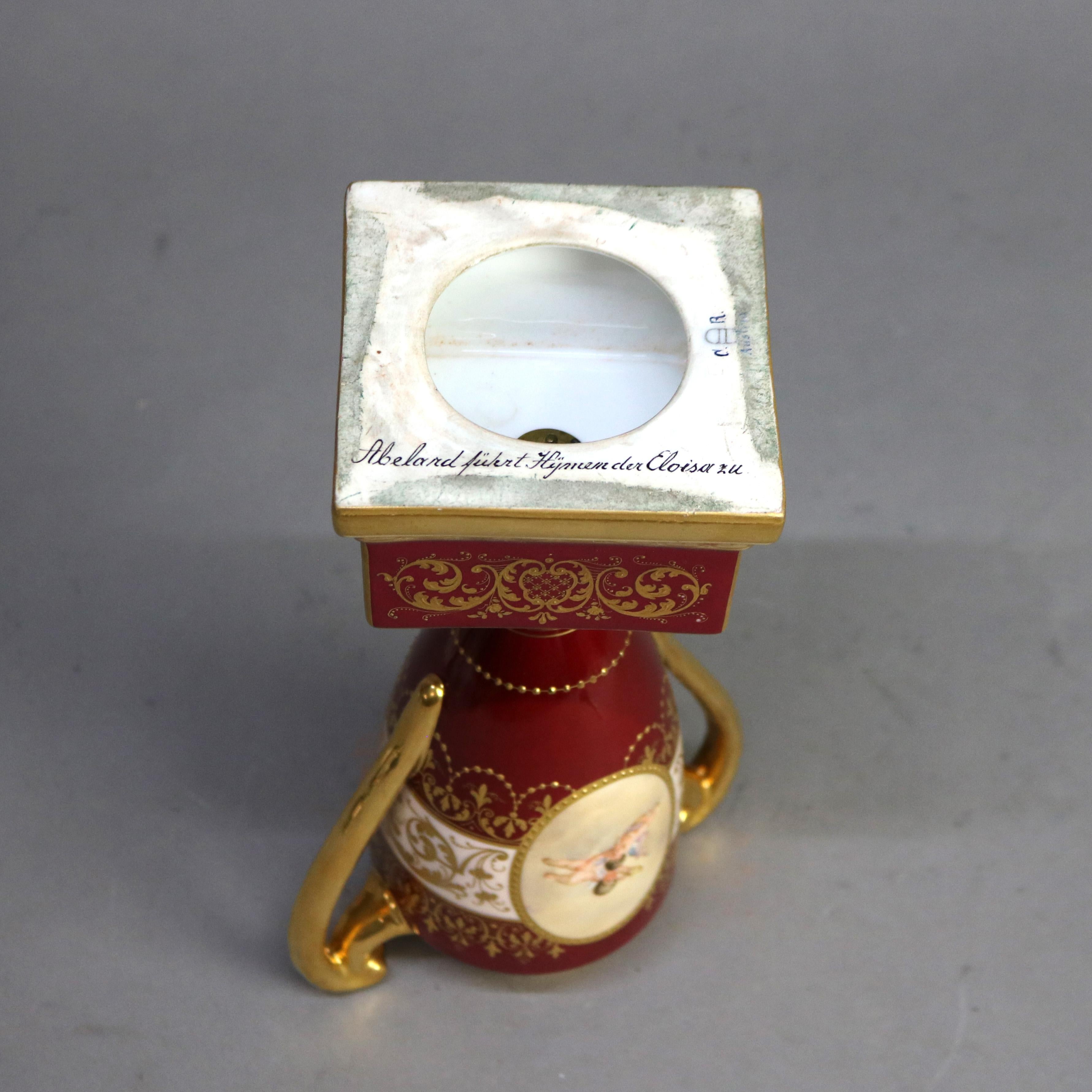 Antica urna in porcellana Royal Vienna Porcelain dipinta a mano e dorata con genere, firmata, C1890 4