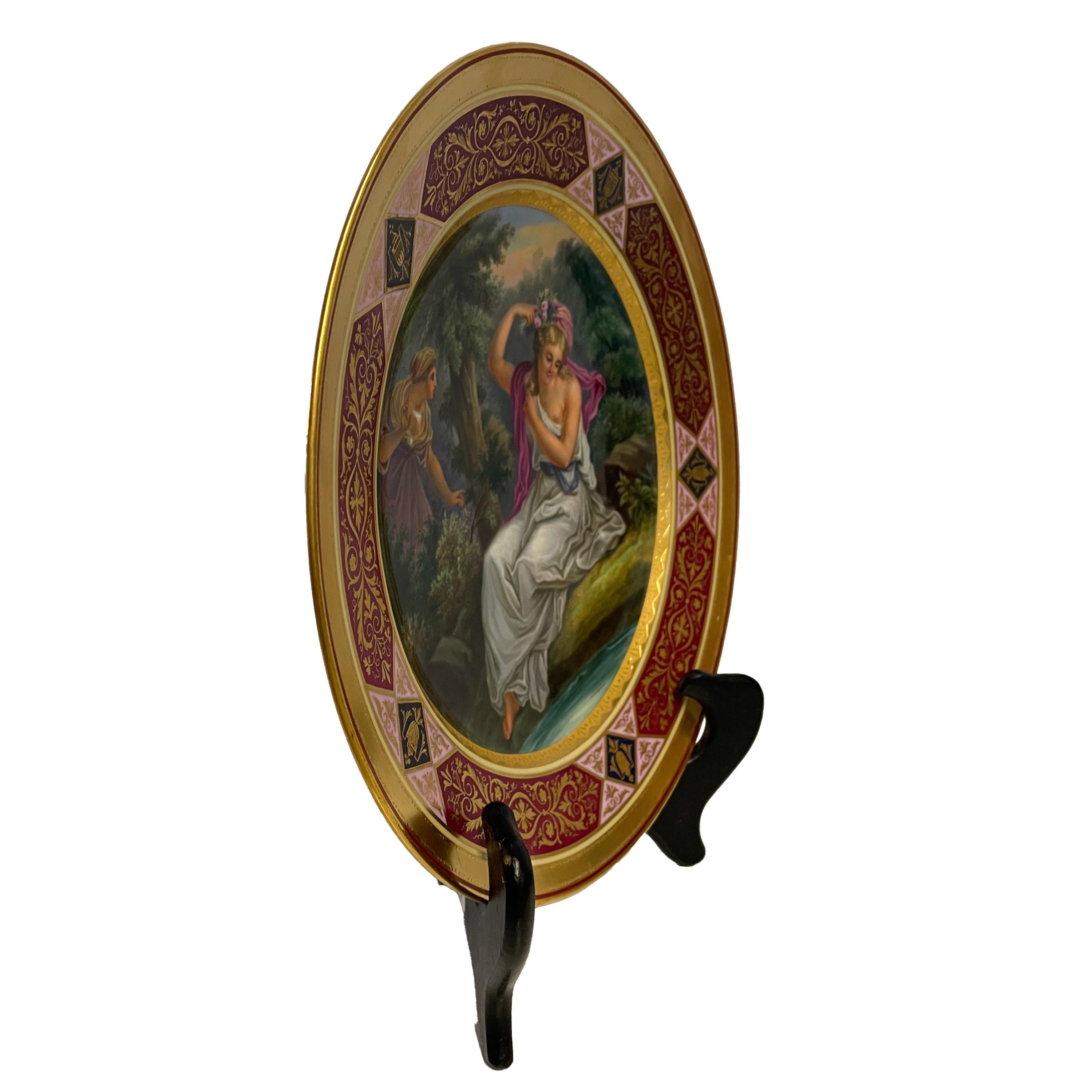 Néo-classique Ancienne plaque de cabinet en porcelaine royale de Vienne peinte à la main, déesse grecque Daphne en vente