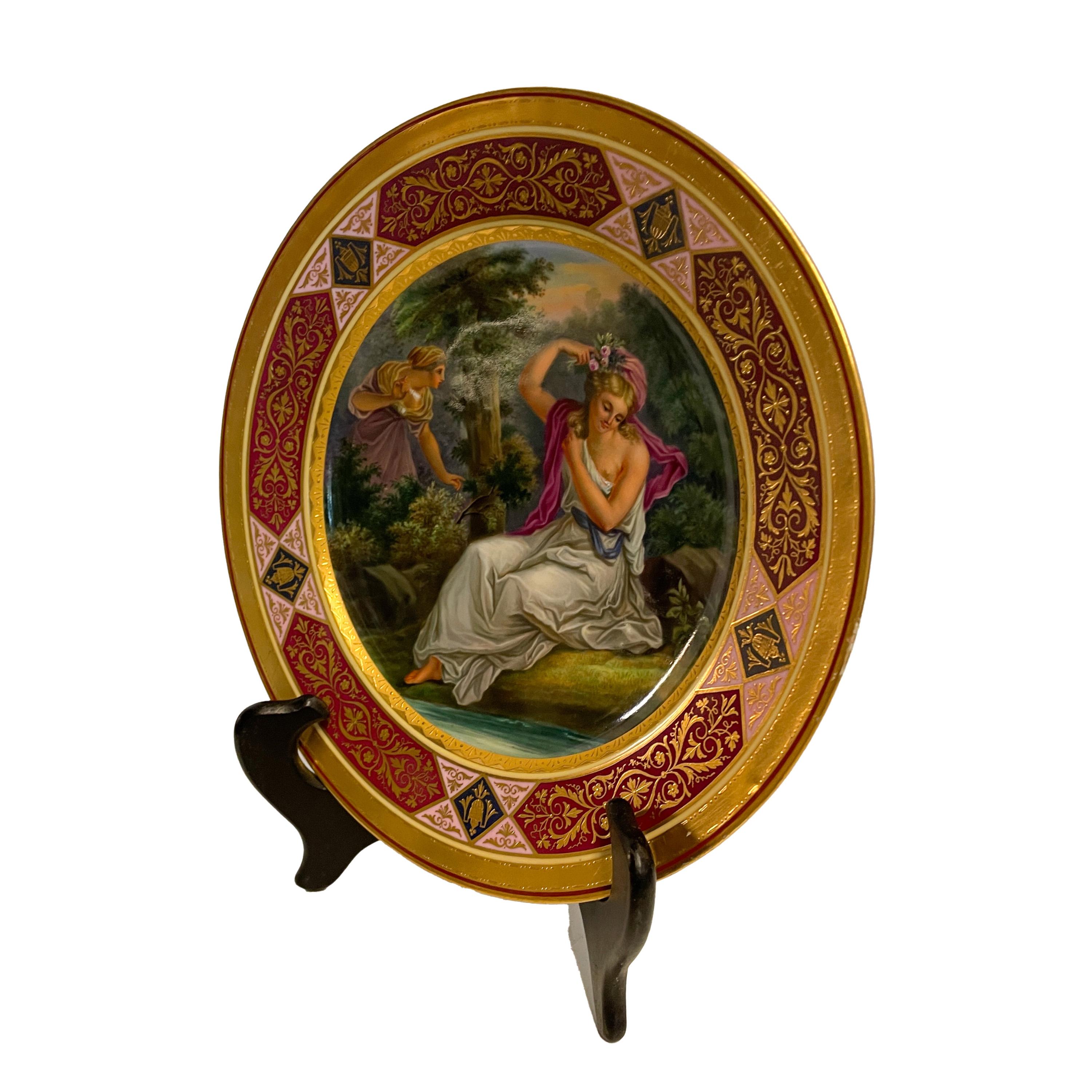 Autrichien Ancienne plaque de cabinet en porcelaine royale de Vienne peinte à la main, déesse grecque Daphne en vente