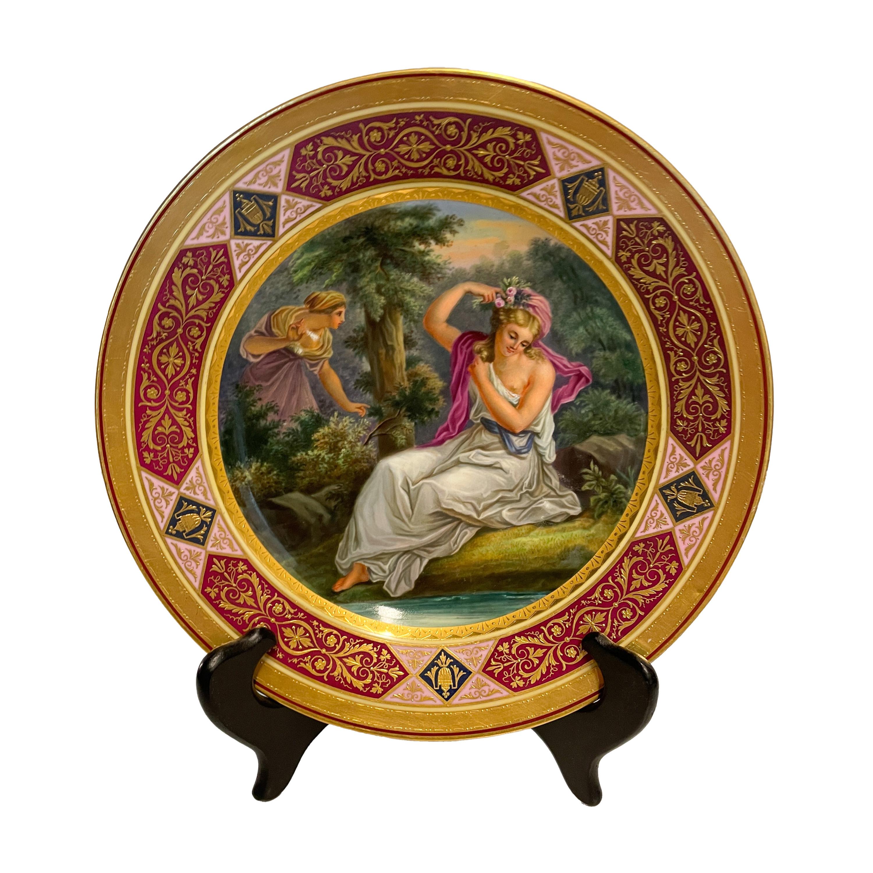 Vernissé Ancienne plaque de cabinet en porcelaine royale de Vienne peinte à la main, déesse grecque Daphne en vente