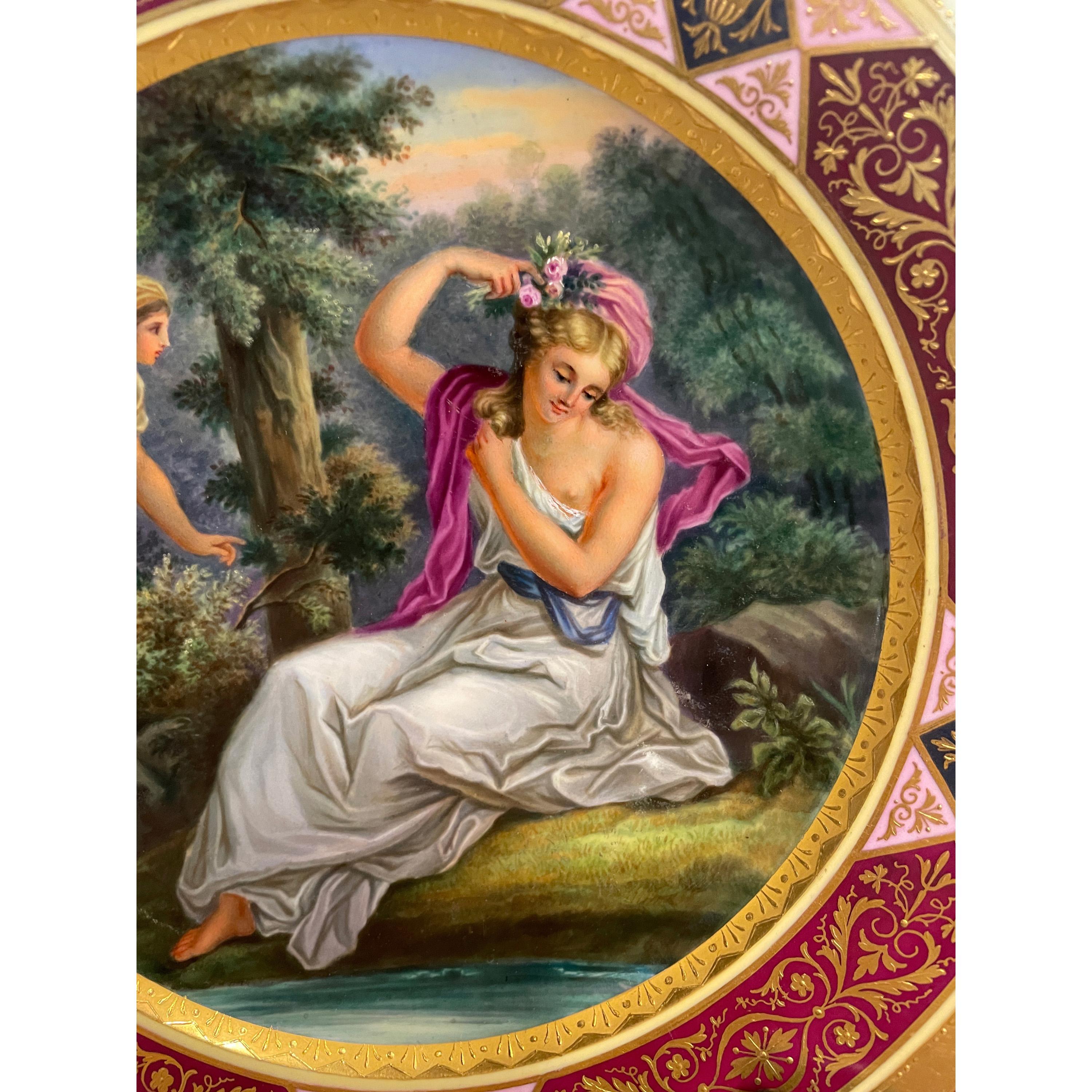 Ancienne plaque de cabinet en porcelaine royale de Vienne peinte à la main, déesse grecque Daphne Bon état - En vente à Portland, OR