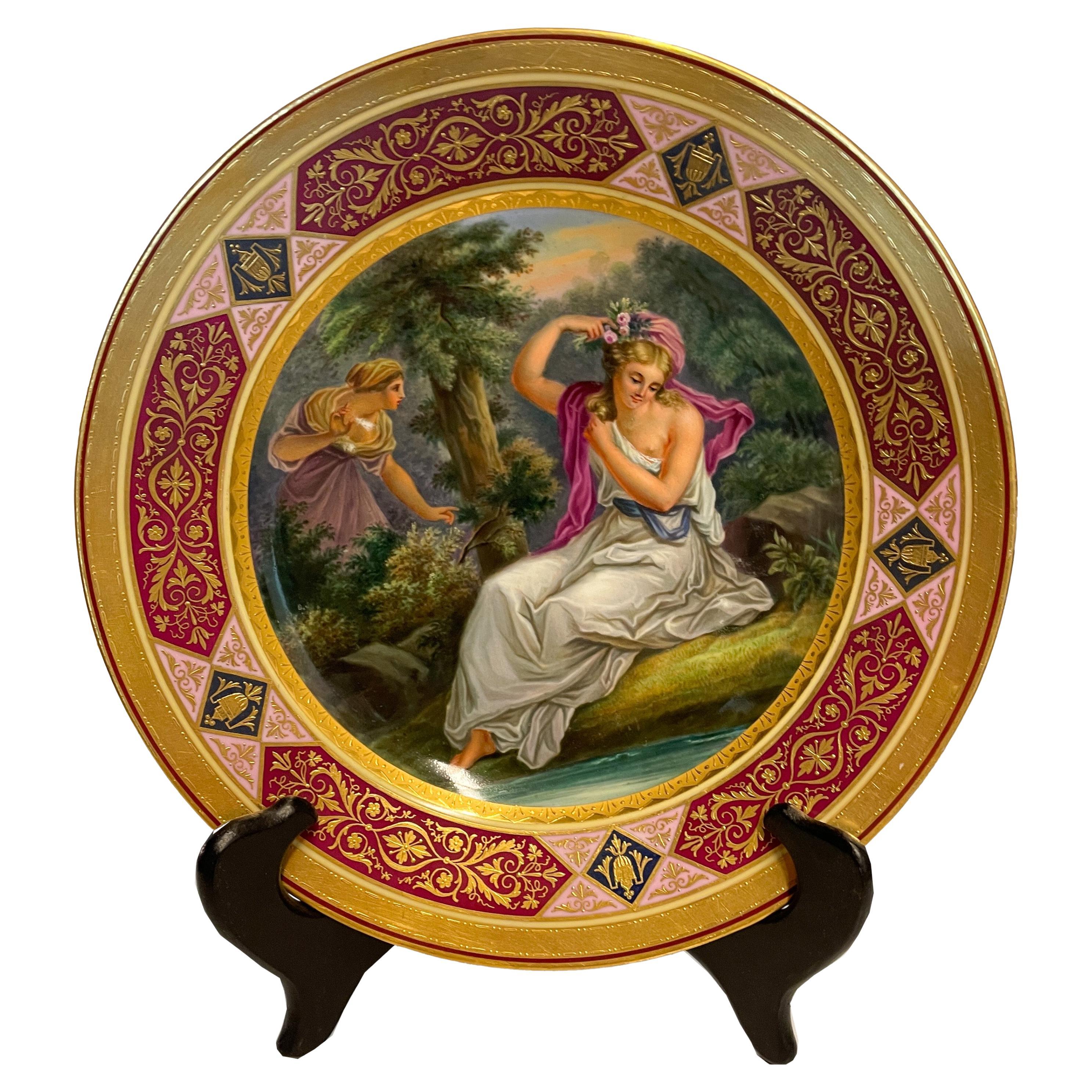 Antiguo Plato de Gabinete de Porcelana Royal Vienna Pintado a Mano Diosa Griega Dafne