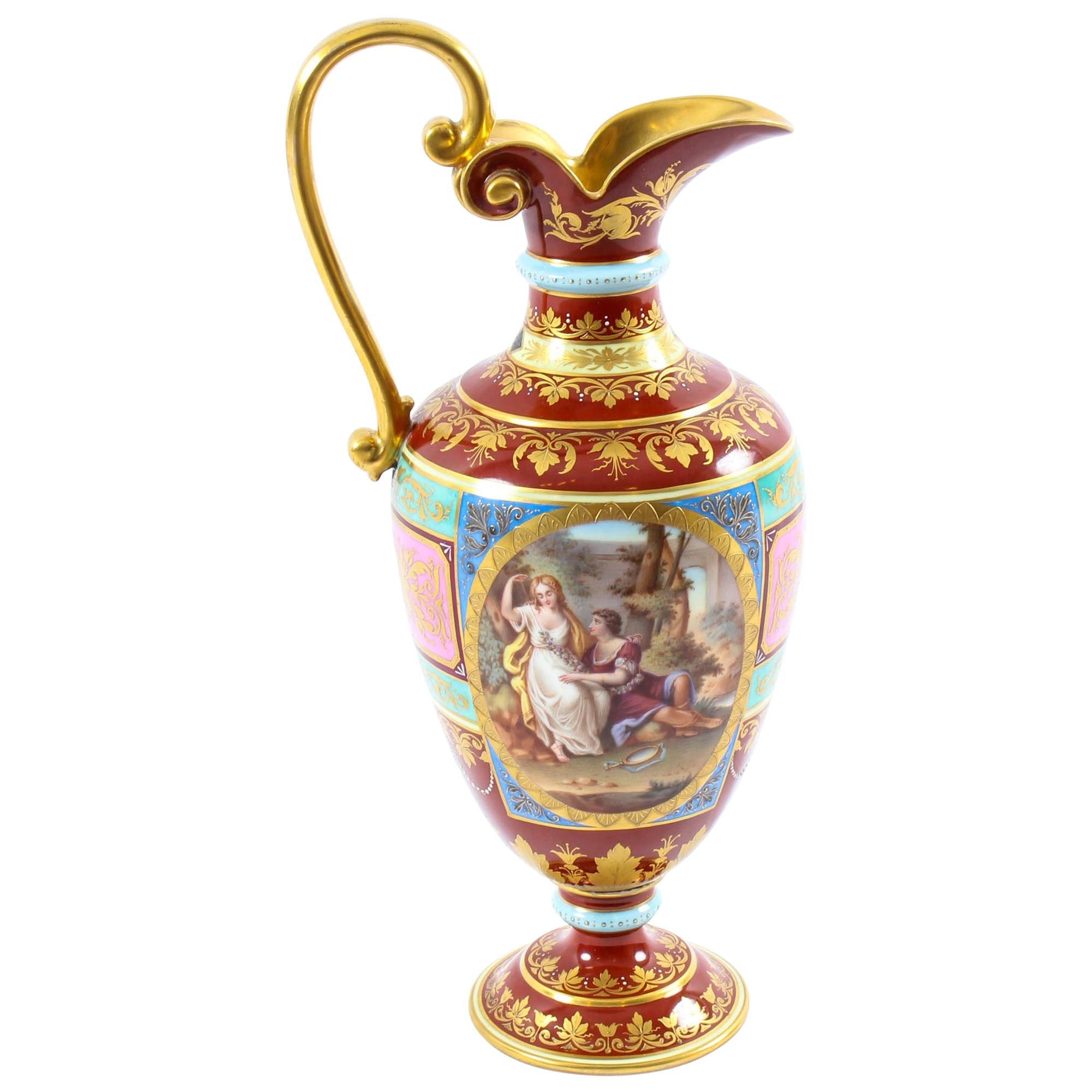 Antique Royal Vienna Porcelain Ewer Classical Figures, 19th Century