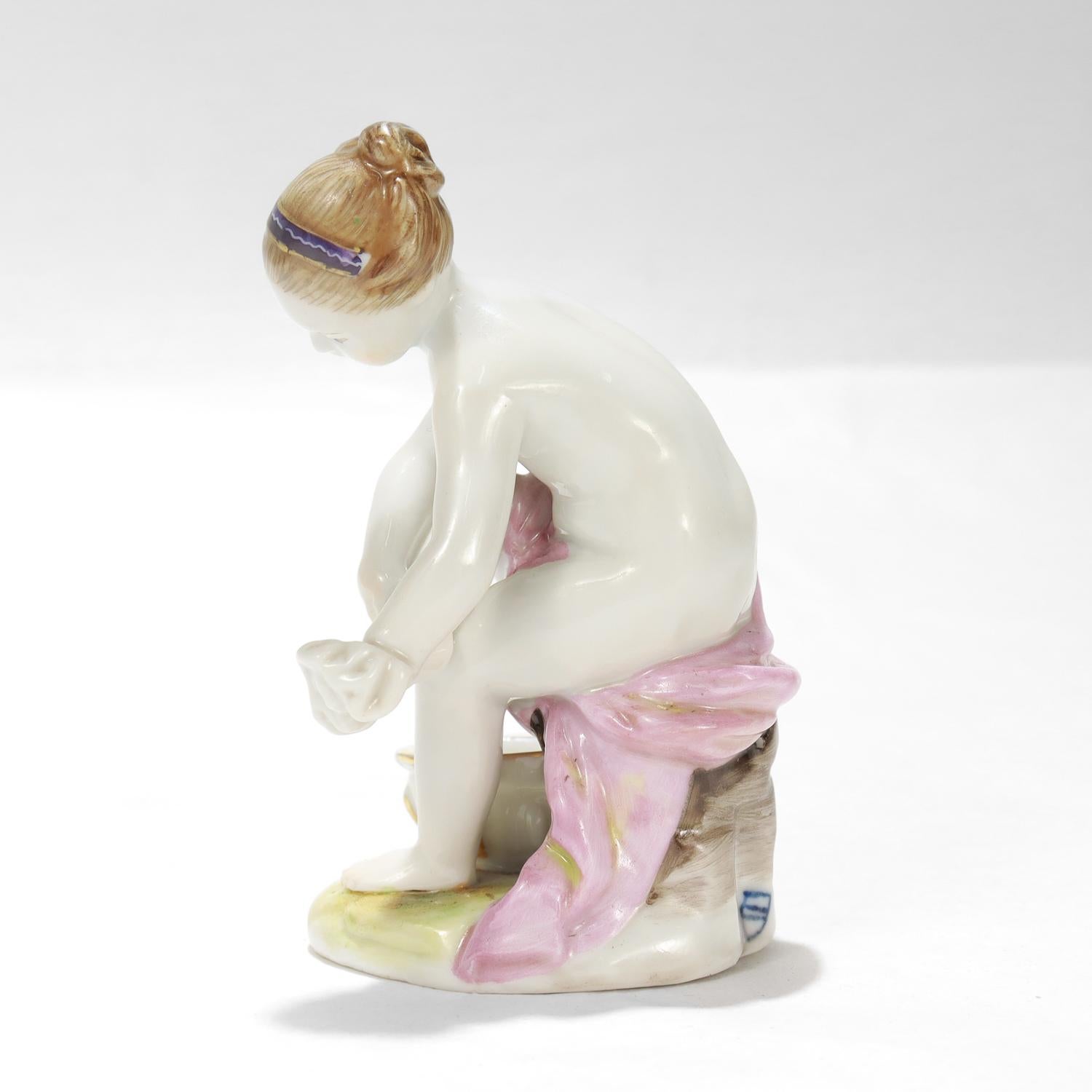 Glazed Antique Royal Vienna Porcelain Figurine of a Footbather For Sale