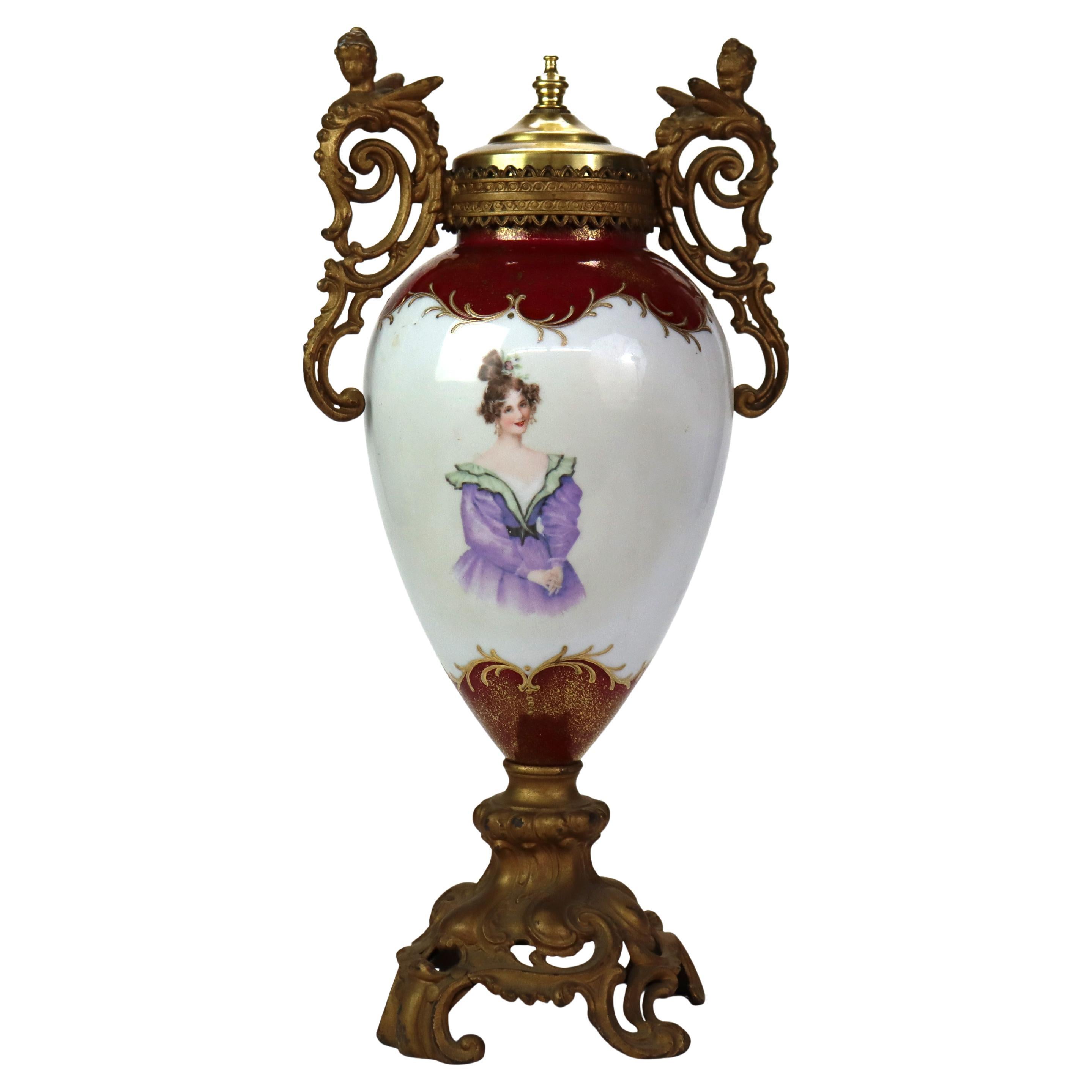 Antique Royal Vienna School Gilt Decorated Porcelain Portrait Urn C1900