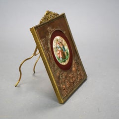 Antique Royal Vienna School Hand Painted Porcelain Plaque in Bronze Frame, c1890
