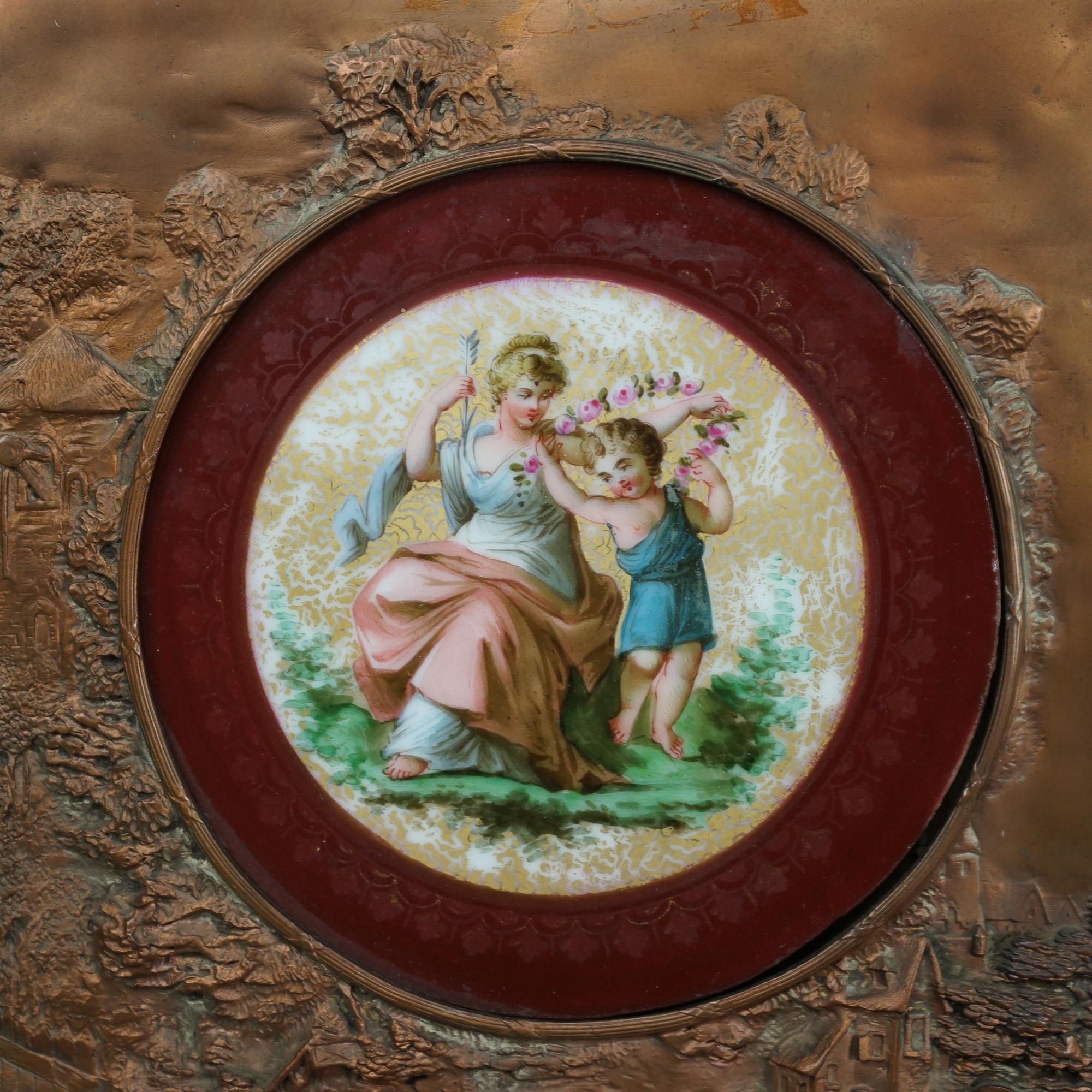 Antique Royal Vienna School Hand Painted Porcelain Plaque in Bronze Frame, c1890 In Good Condition In Big Flats, NY