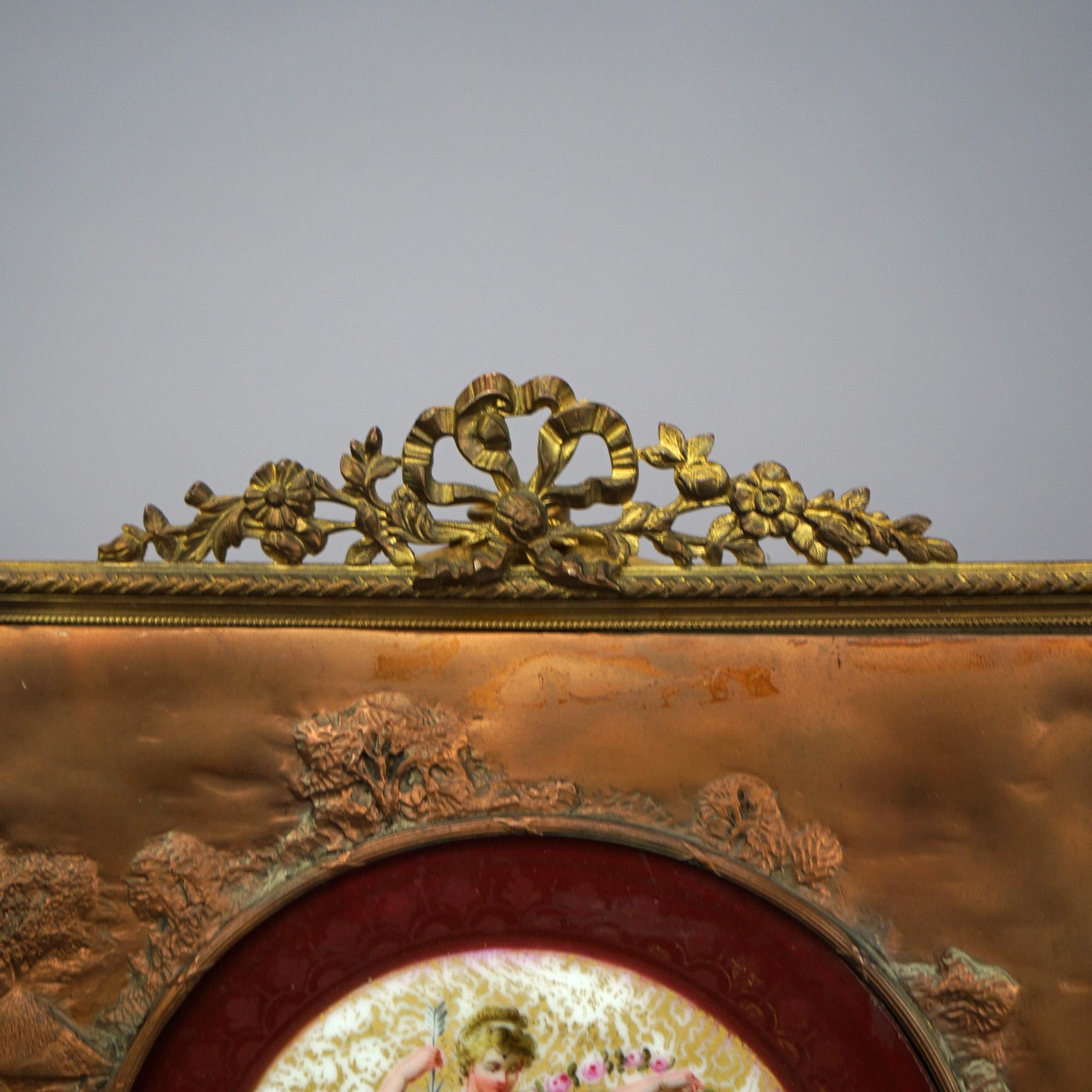 19th Century Antique Royal Vienna School Hand Painted Porcelain Plaque in Bronze Frame, c1890