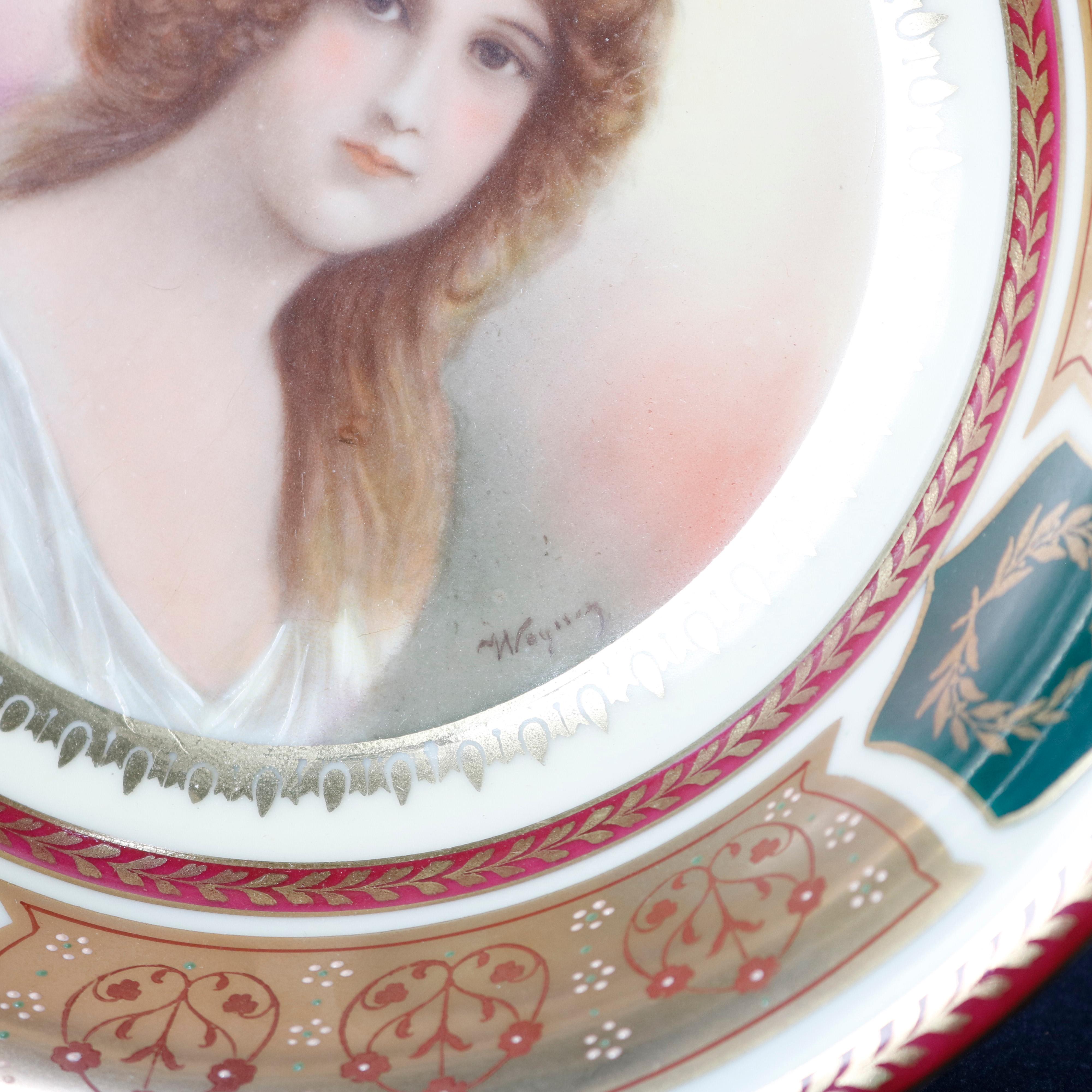 Hand-Painted Antique Royal Vienna Style Hand Painted Porcelain Portrait Bowl by Wagner