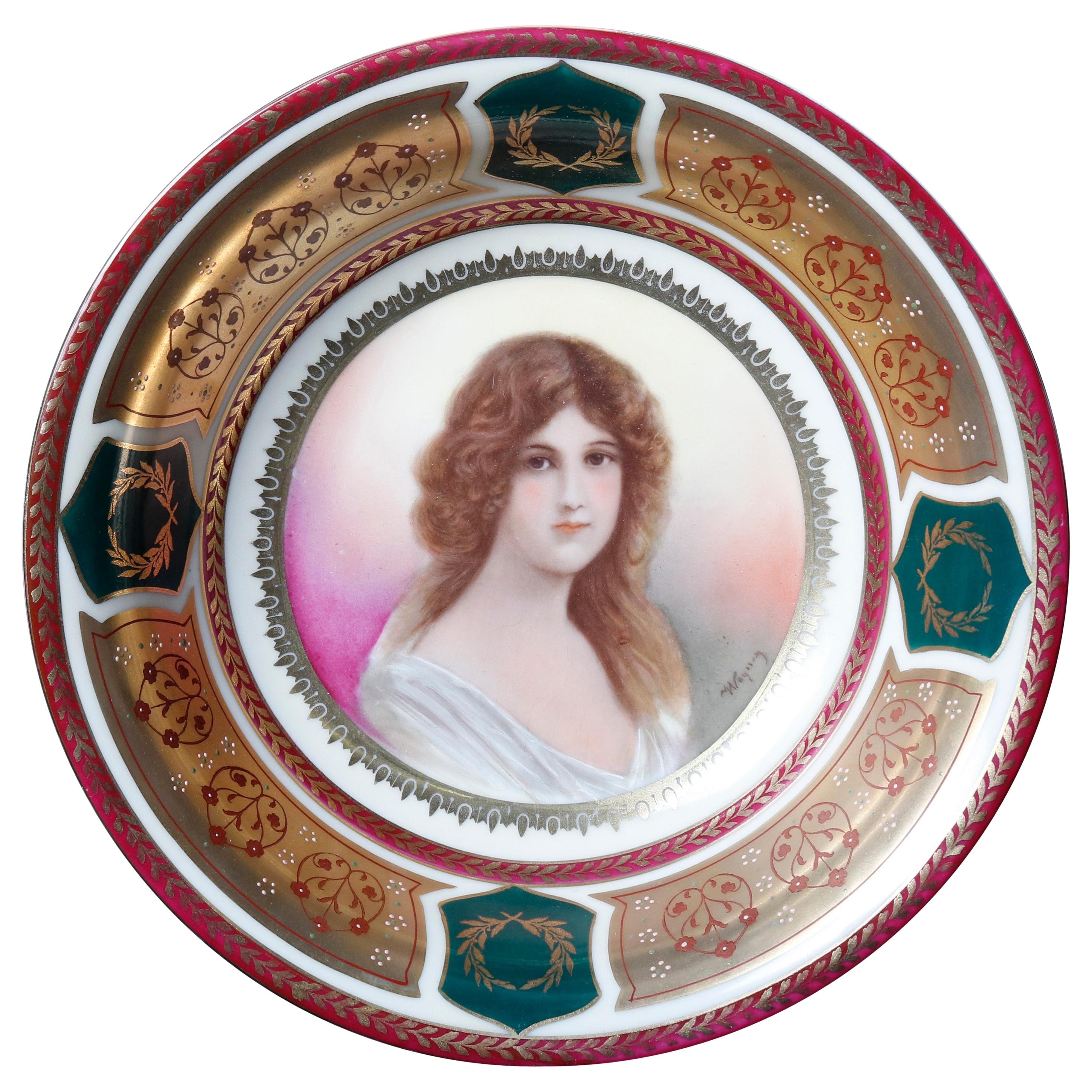Antique Royal Vienna Style Hand Painted Porcelain Portrait Bowl by Wagner