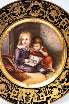 Antique Royal Vienna Style Porcelain Cabinet Plate "The Reading Lesson" / "Die L