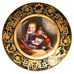 Antique Royal Vienna Style Porcelain Cabinet Plate "The Reading Lesson" / "Die L
