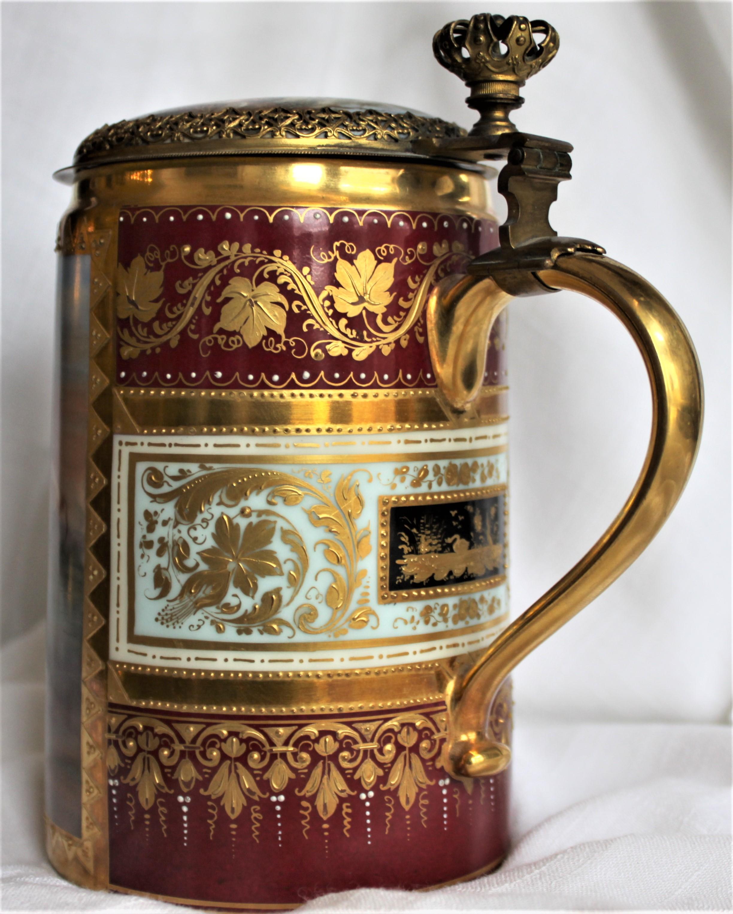 Hand-Painted Antique Royal Vienna Styled Hand Painted Tankard or Stein with Bronze Mounts