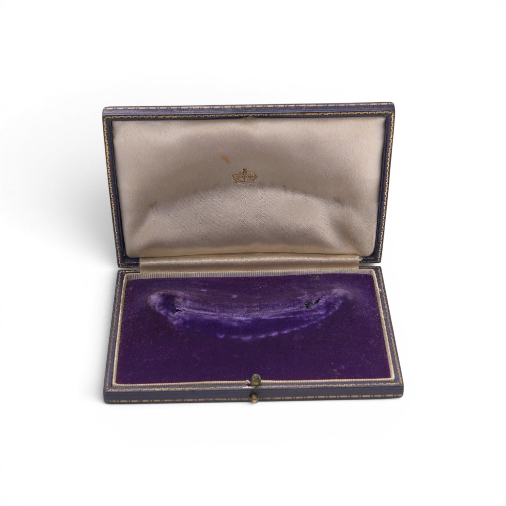 Antique Royal Warrant Crown Marked Blue Leather Jewellery Box View 2