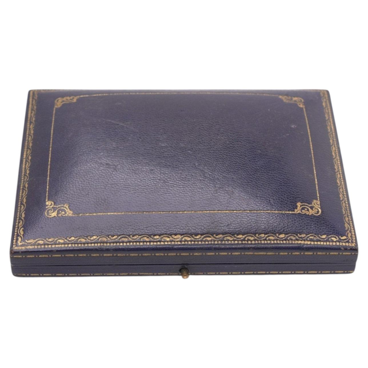 Antique Royal Warrant Crown Marked Blue Leather Jewellery Box