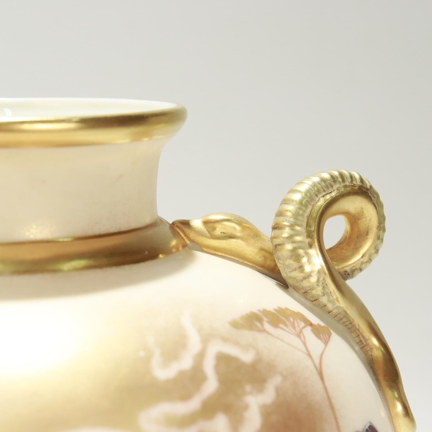 Antico vaso con gufo in porcellana dorata del periodo estetico di Royal Worcester con manico a serpente in vendita 6